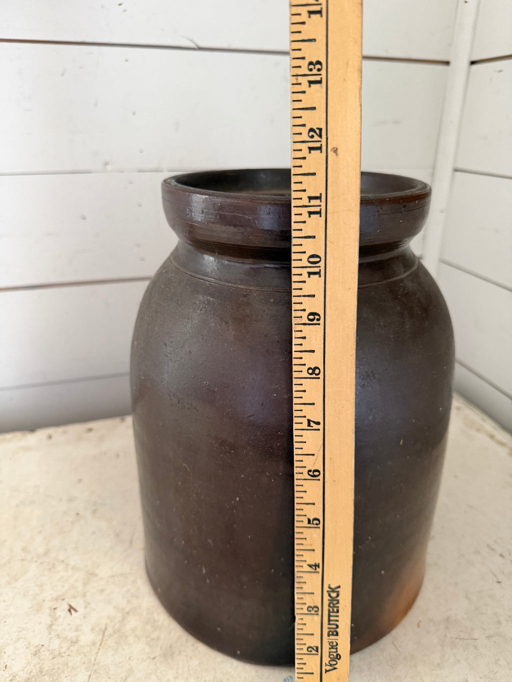 Antique brown-glazed stoneware crock