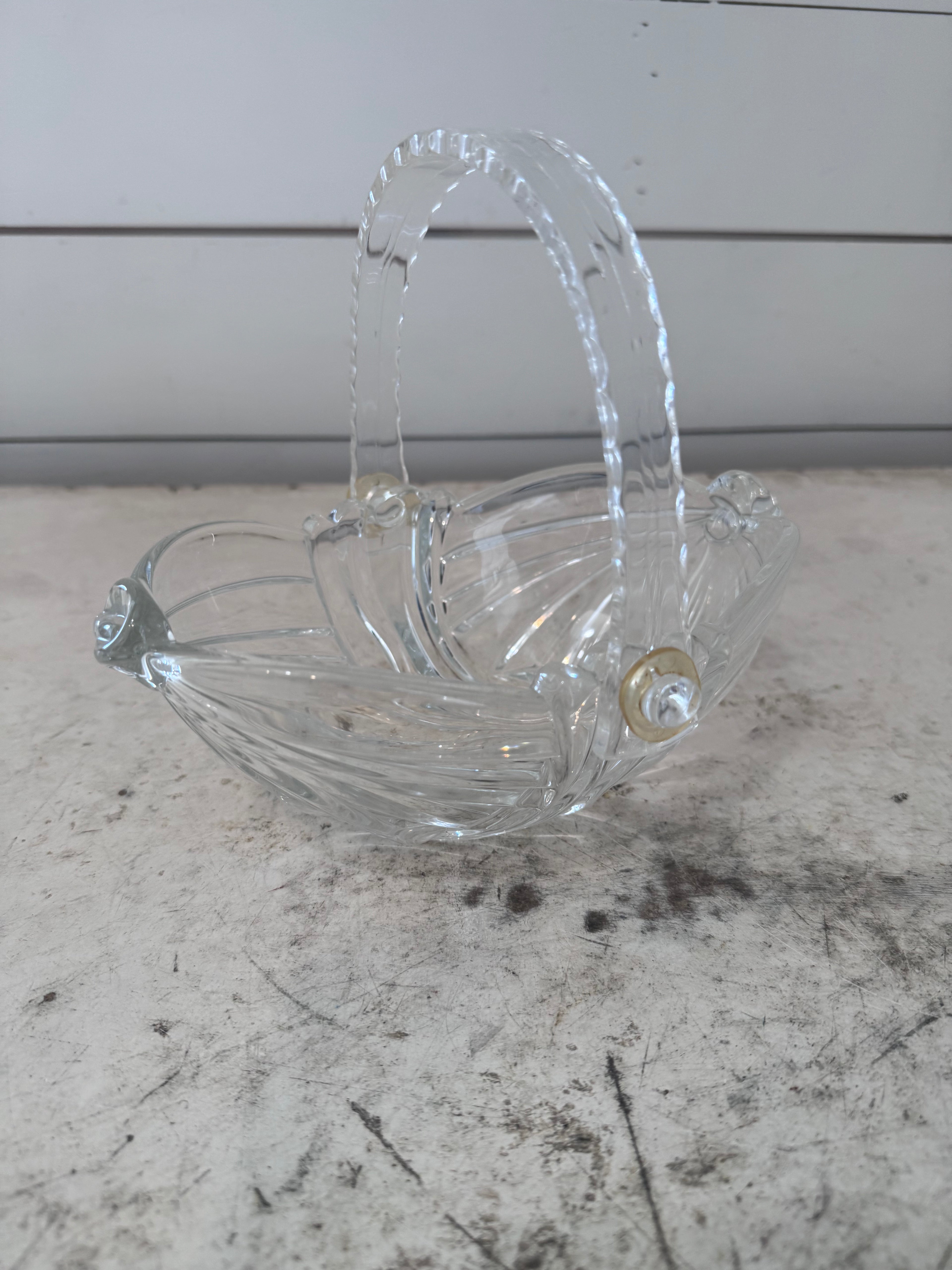 Vintage Crystal glass candy dish with clear acrylic handle