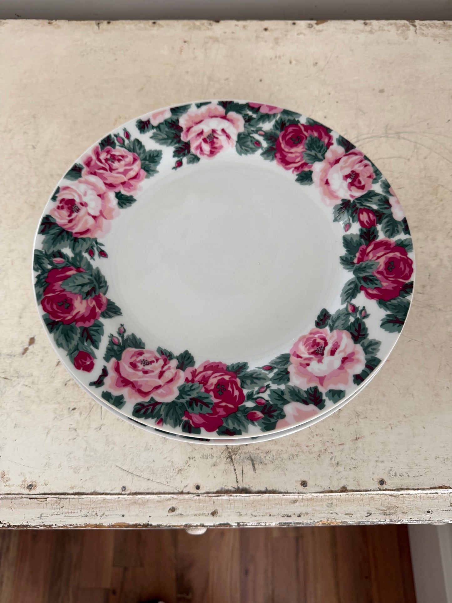 Gibson Designs Bouquet pattern, featuring a distinctive pink floral border with green leaves - Sold individually