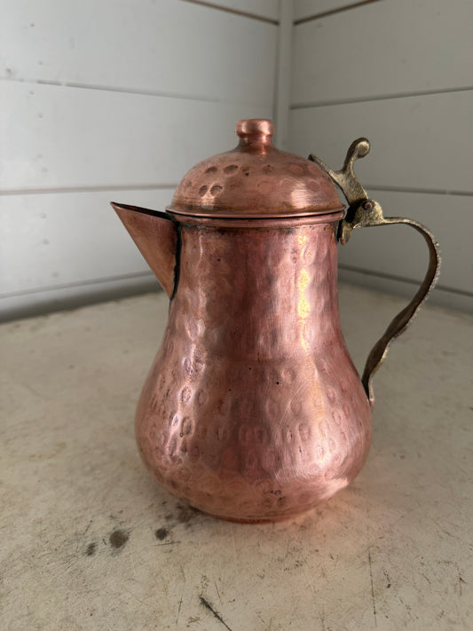 Antique Hammeted Copper Water Jug wirh forged brass Handle