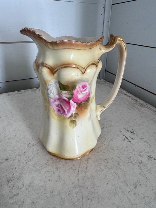 Milford Ware Yellow and Pink Floral Pitcher