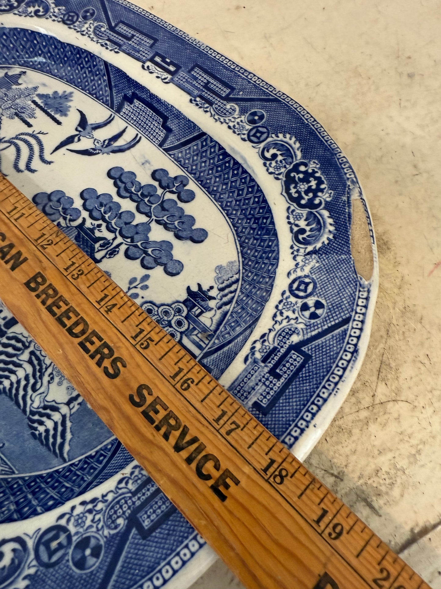 Large 1800’s Blue Willow Ironstone Platter - has imperfections as show.