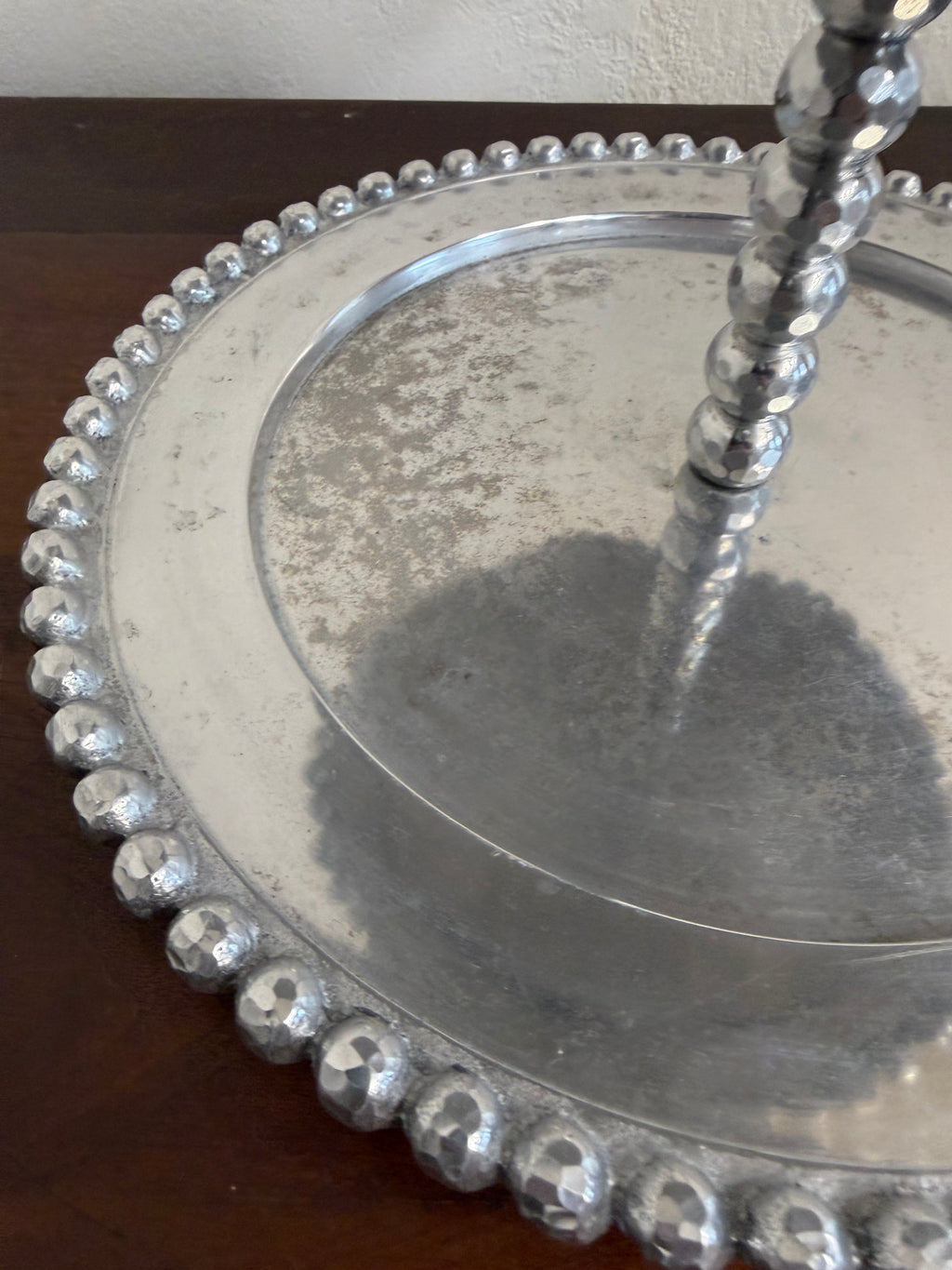 Vintage Beaded Pewter Two Tiered Tray