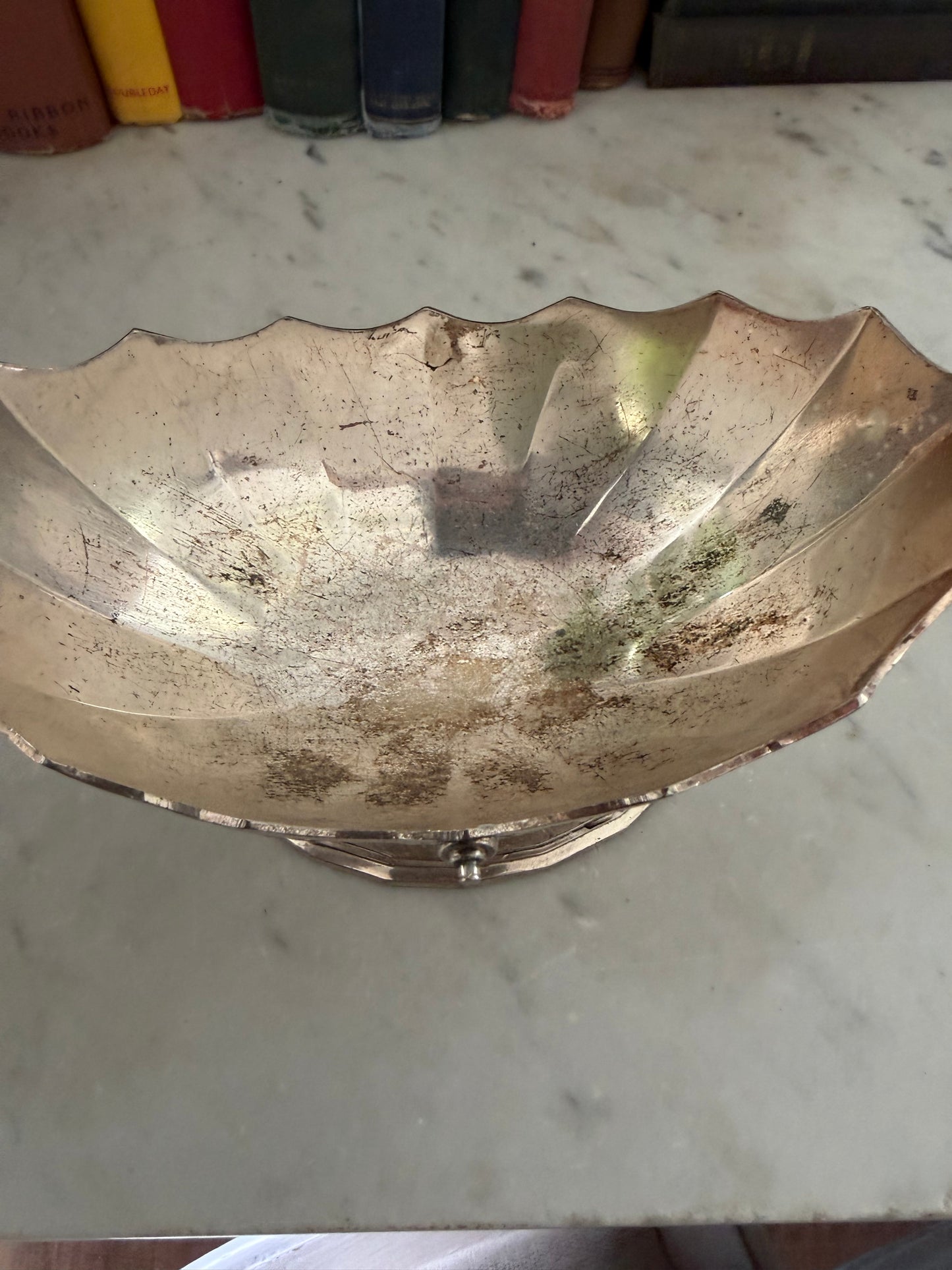 Lacquered silver plate pedestal bowl