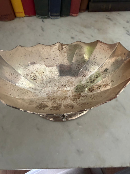 Lacquered silver plate pedestal bowl