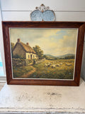 Oak Framed Print of Sheep in a Field By A Primitive Cottage