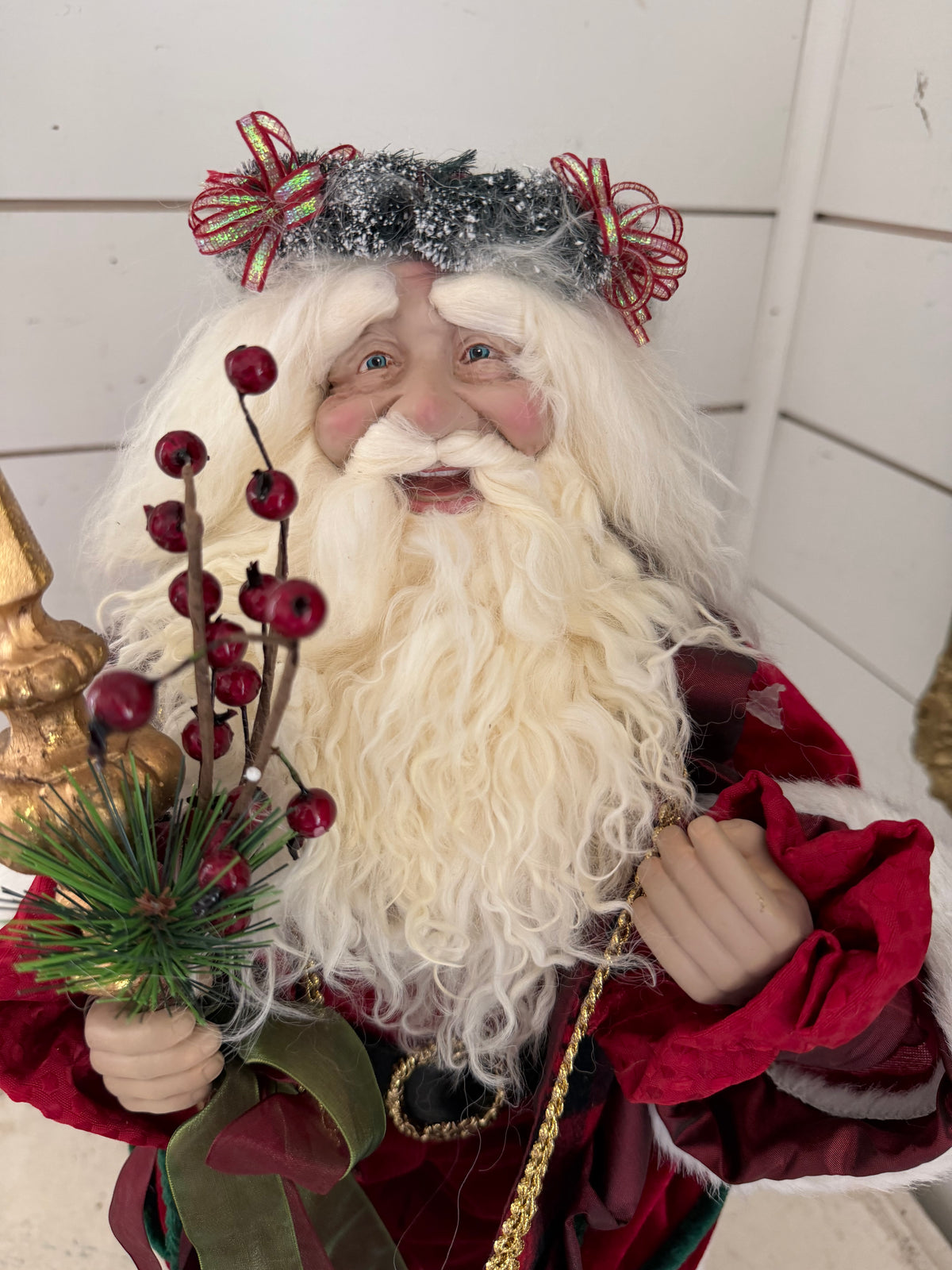 Vintage Santa Claus Doll 21" Tall Red & White with Gold Accents St. Nicholas Christmas Decor