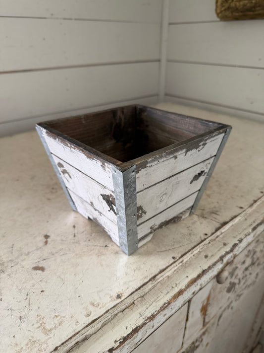 Rustic wood Planter with Galvanized bracing - Will get makeover