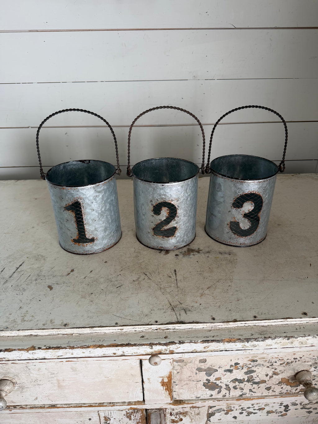 Galvanized planter Buckers with 1,2,3 Cutouts set
