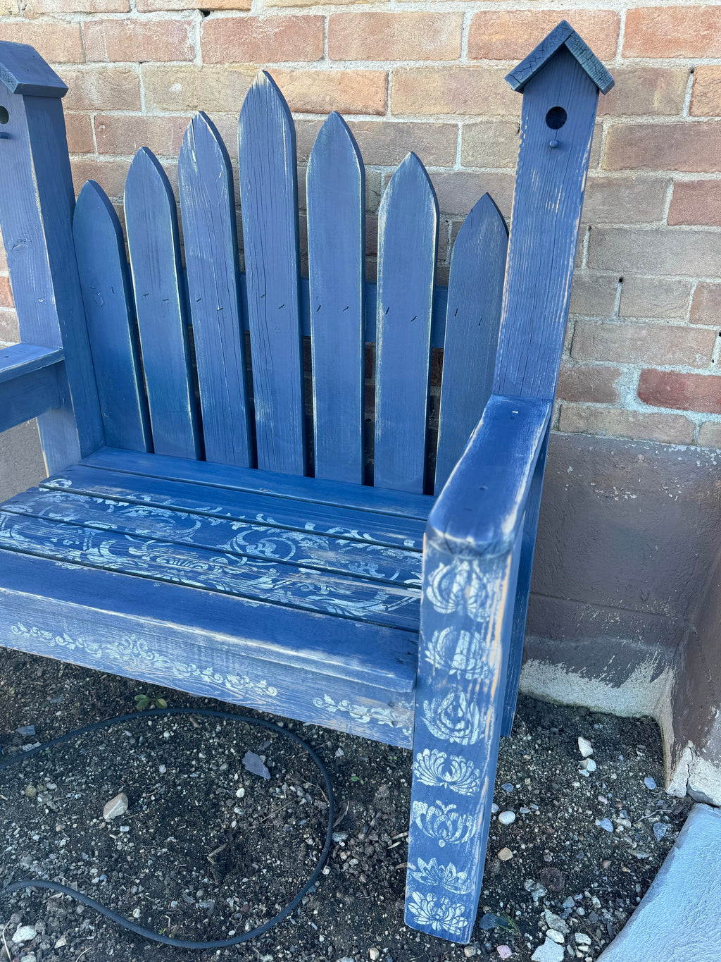 Navy Outdoor Birdhouse Bench