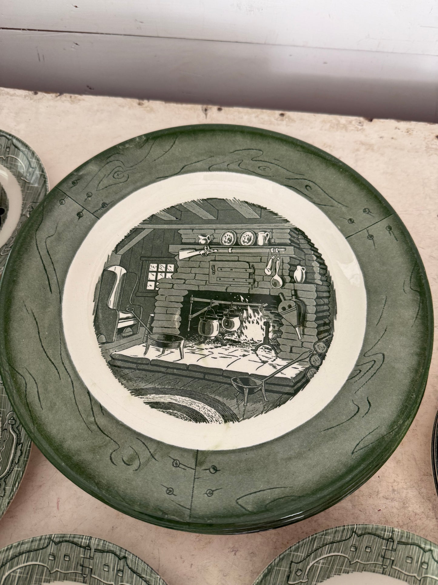 Vintage Colonial Stoneware Dishes - Green sold individually