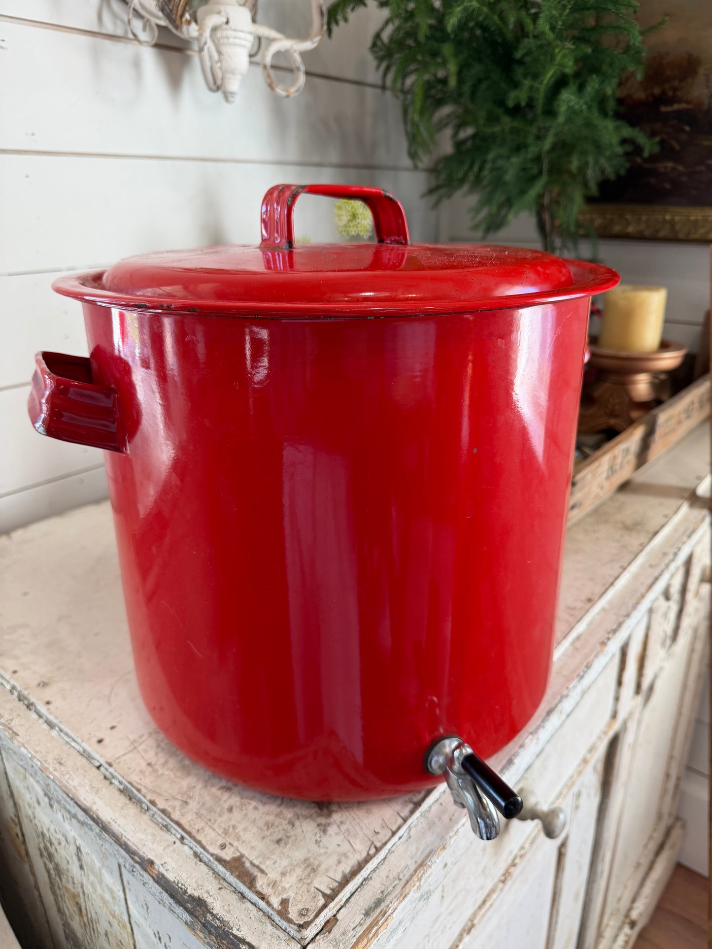 Red Enamelware Drink Beverage Dispenser w Spigot