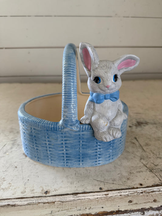 Vintage Blue Bunny Planter
