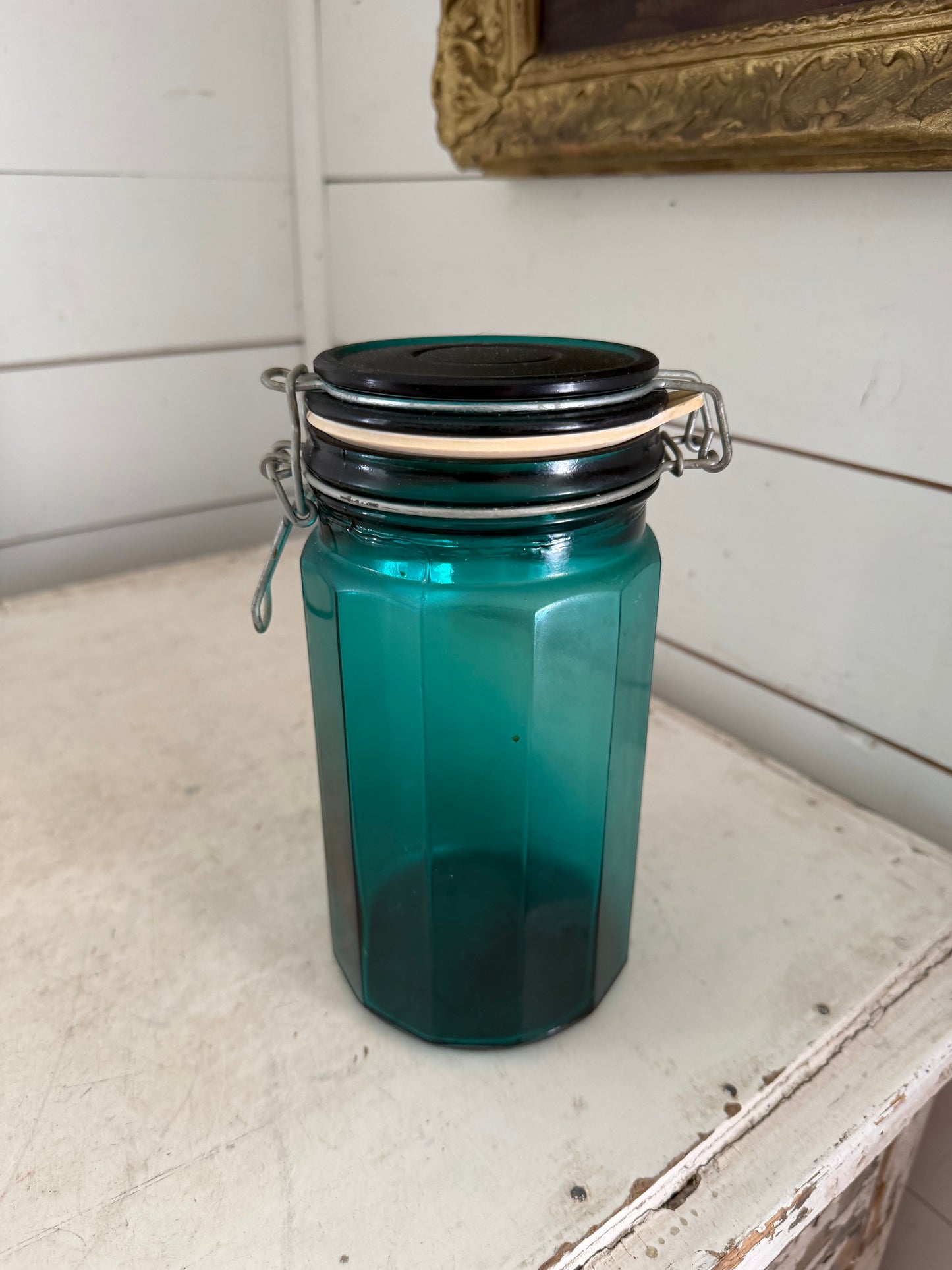 Turquoise glass hermetic jar sold individually
