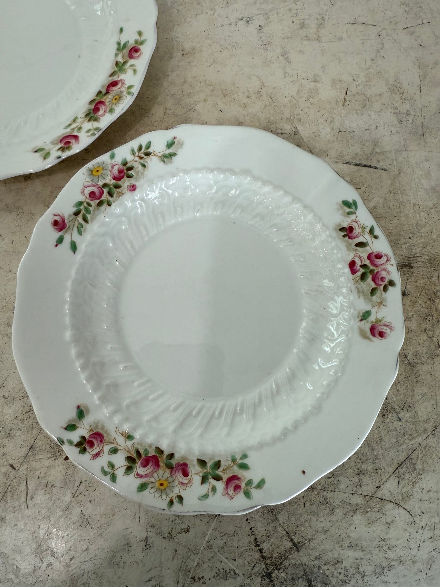 Early 20th C Samuel Radford Fenton porcelain dessert plates / pink roses Royal sold individually