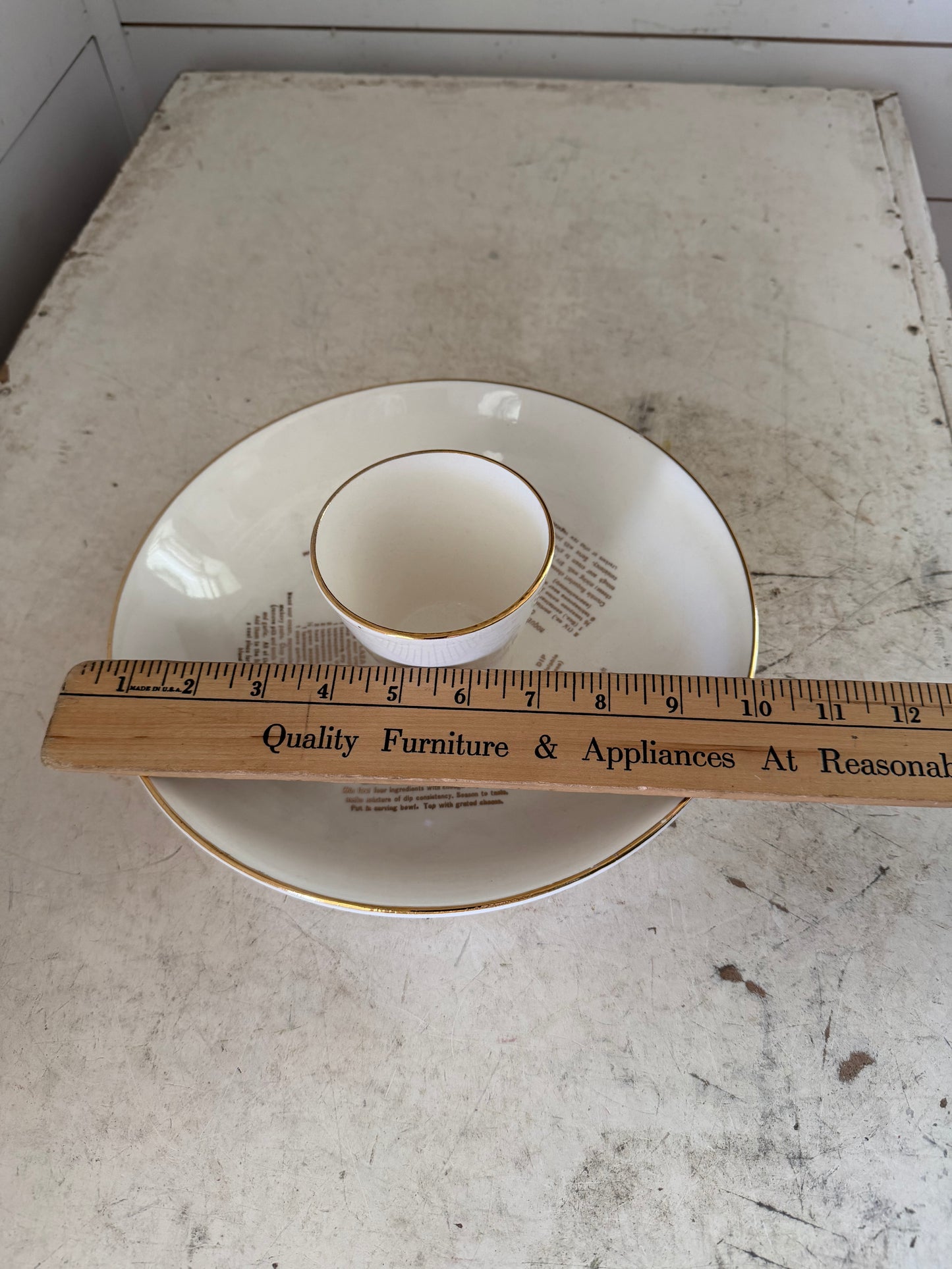Vintage Carteret China Company 22k gold-trimmed chip and dip appetizer tray