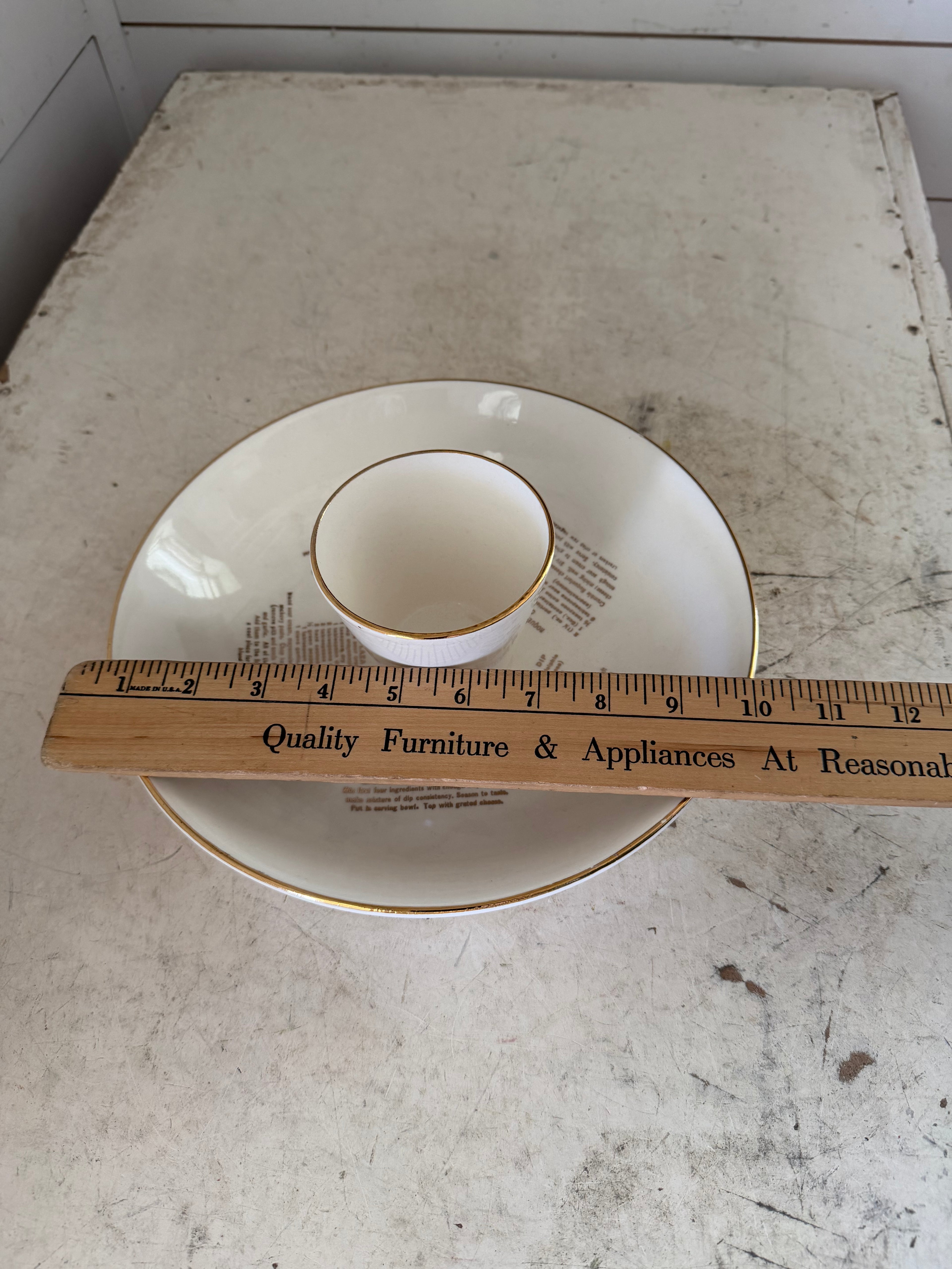 Vintage Carteret China Company 22k gold-trimmed chip and dip appetizer tray