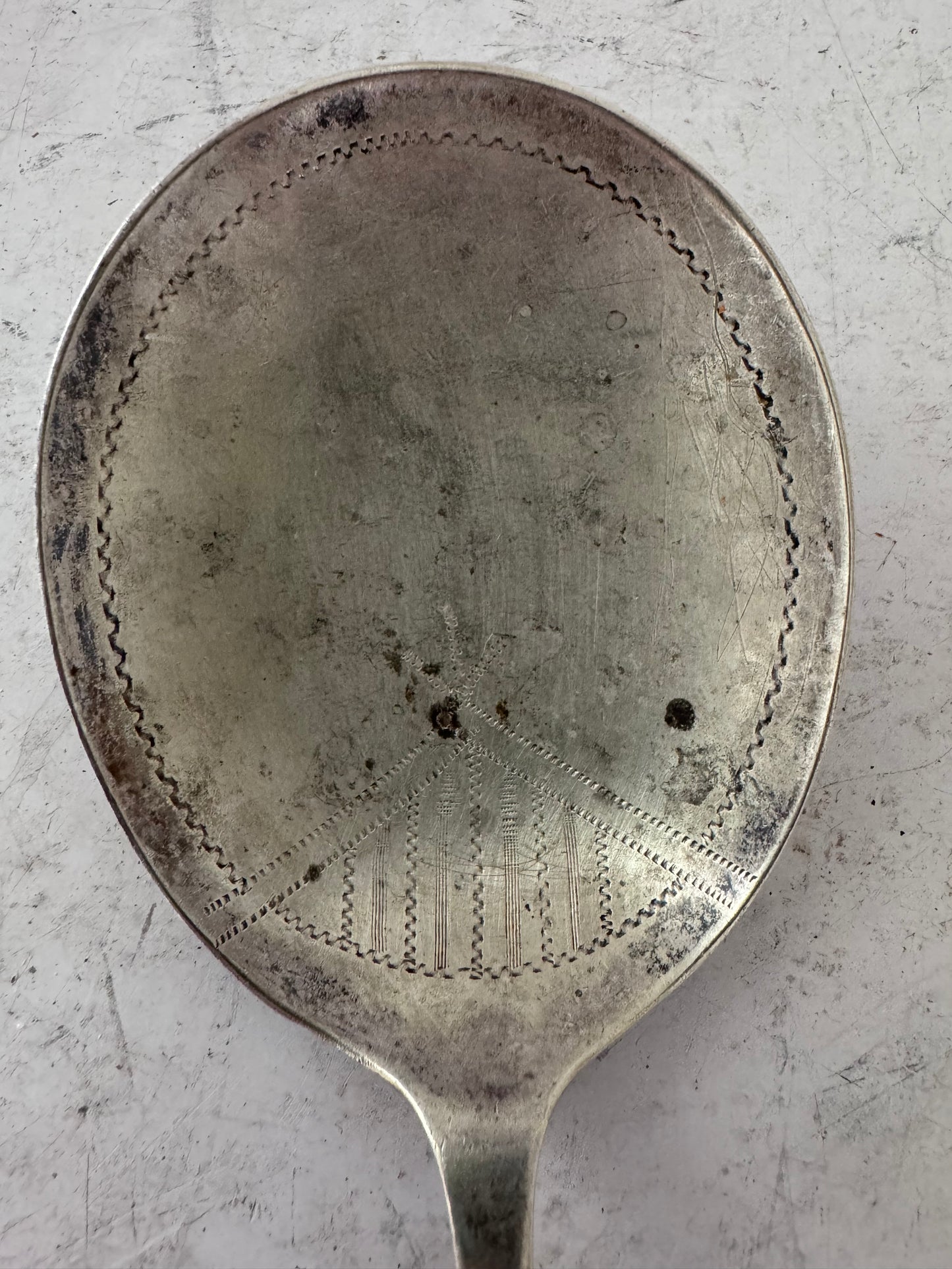 Antique Dutch Style Engraved Silver Plate Serving Spoon