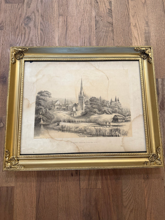 Antique Engraving Saint Mary’s Church, From The South