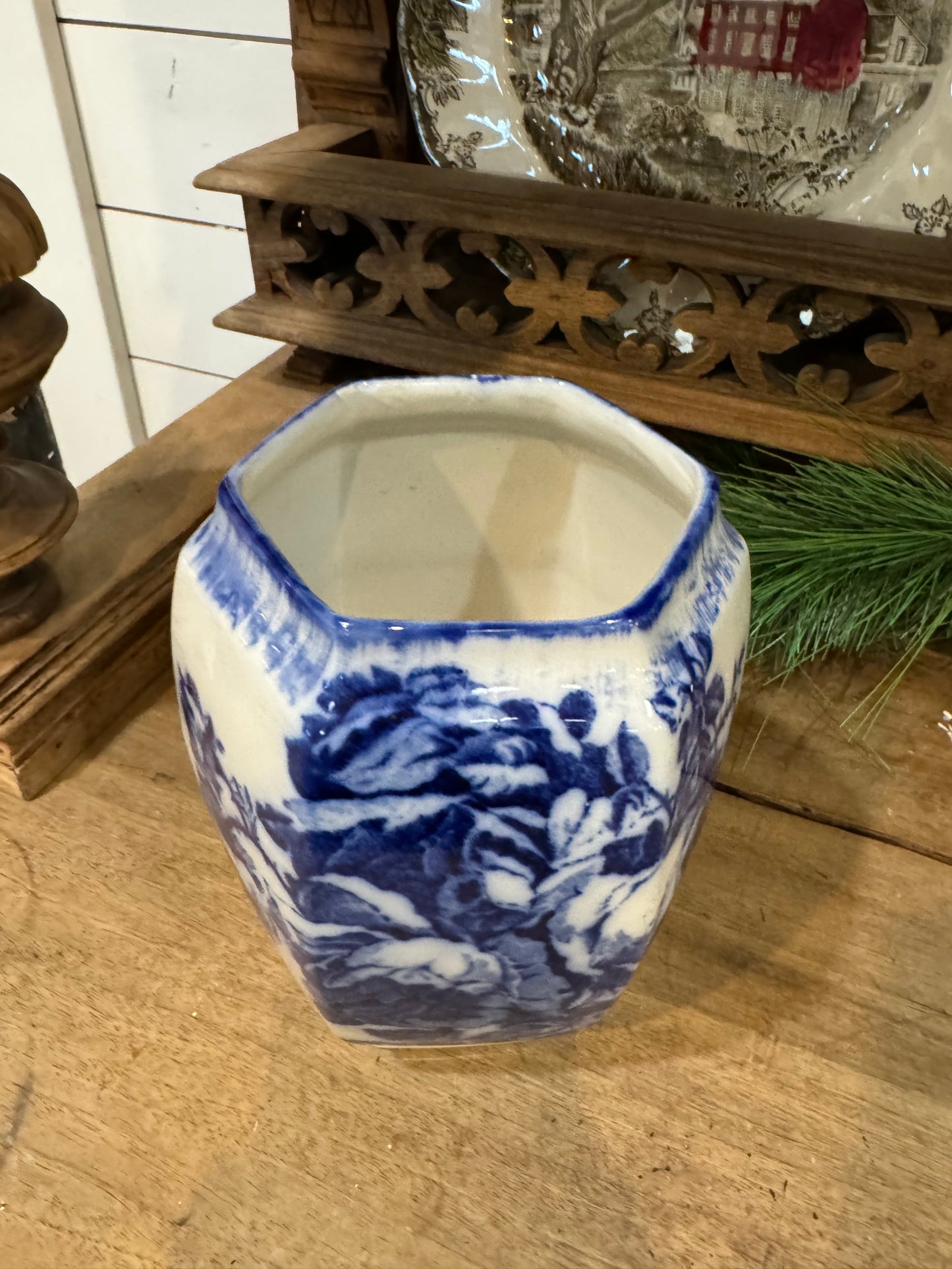 Vintage Victoria Ware Ironstone Blue and White Flower Vase