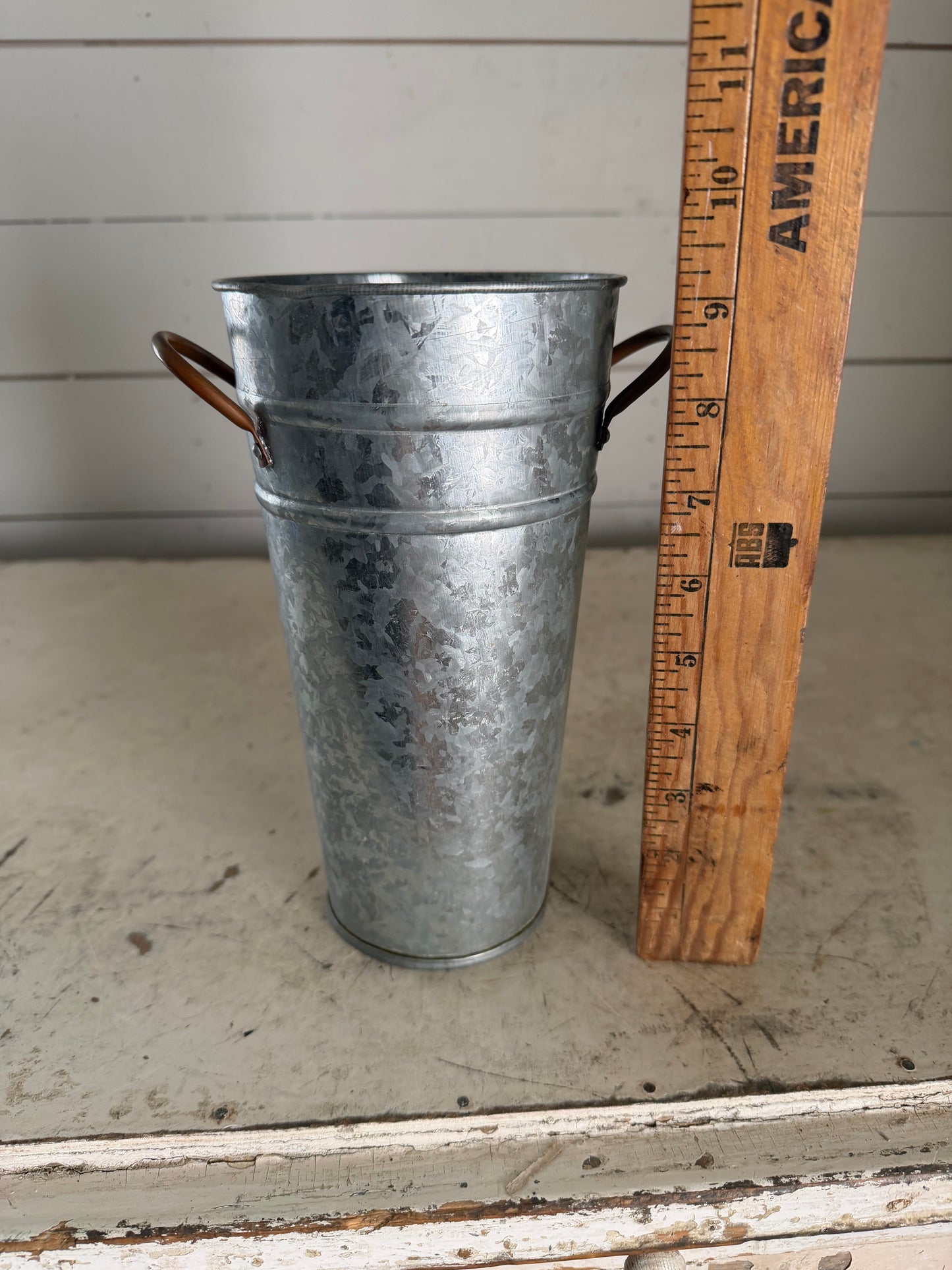 9-1/2” Galvanized Flower Bucket with Copper Handles - Will Get Makeover