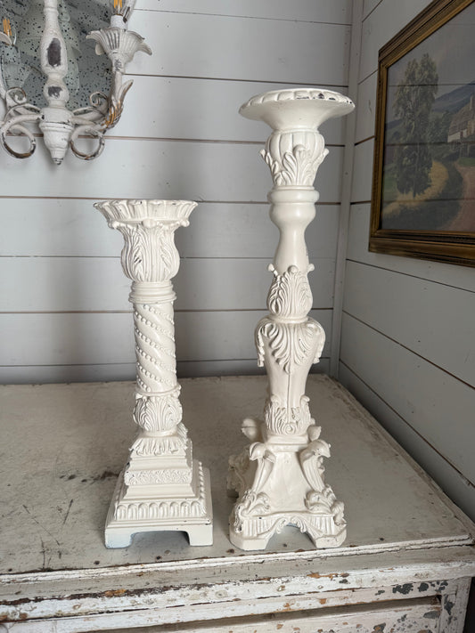 Large ornate resin candlesticks sold as a set - will get painted