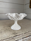 Fenton Ruffled Footed Milk Glass Hobnail Comport/Fruit Bowl/Floral Arrangement 1960 USA