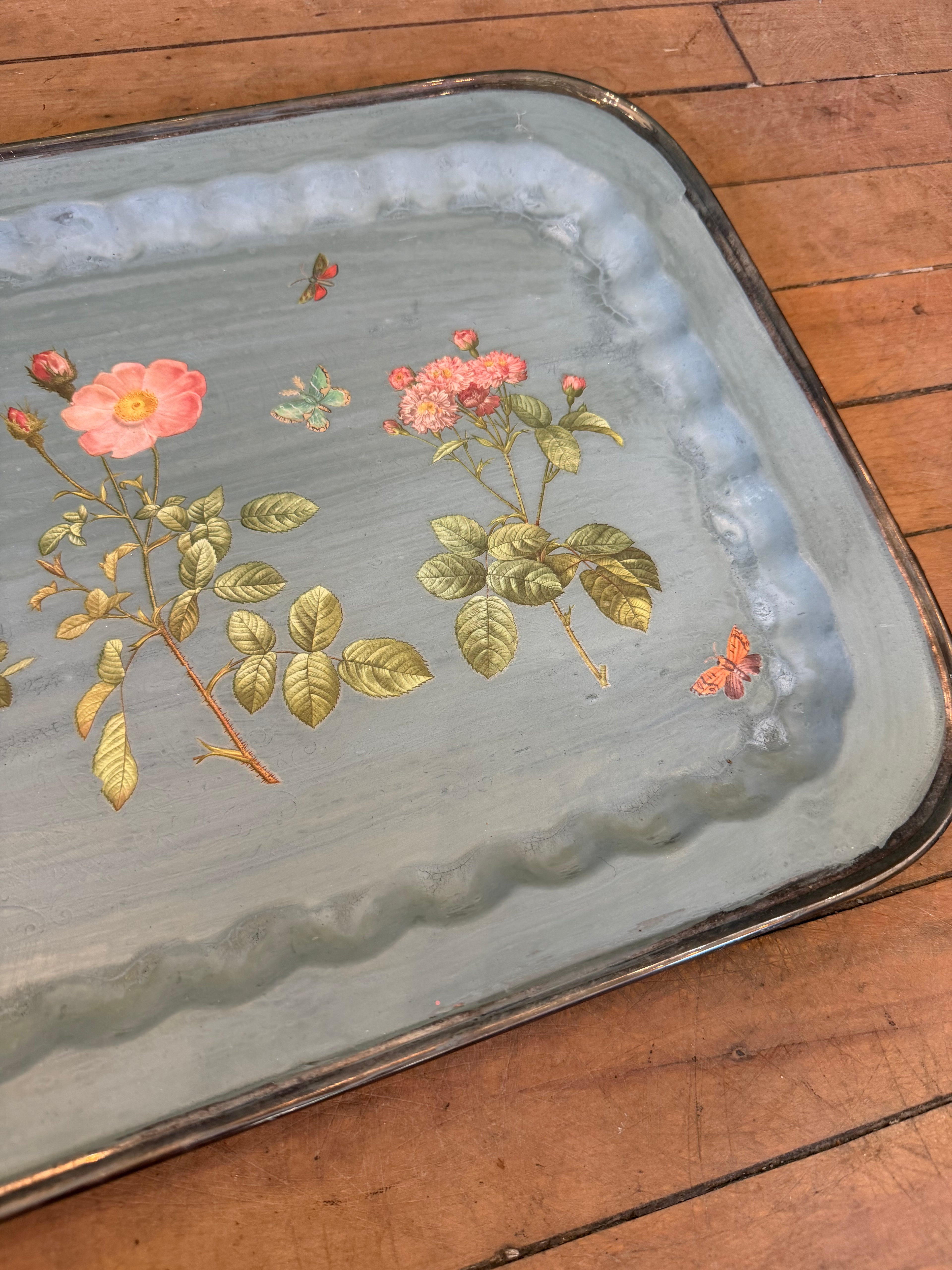 Silverplate Tray Hand Painted with feet