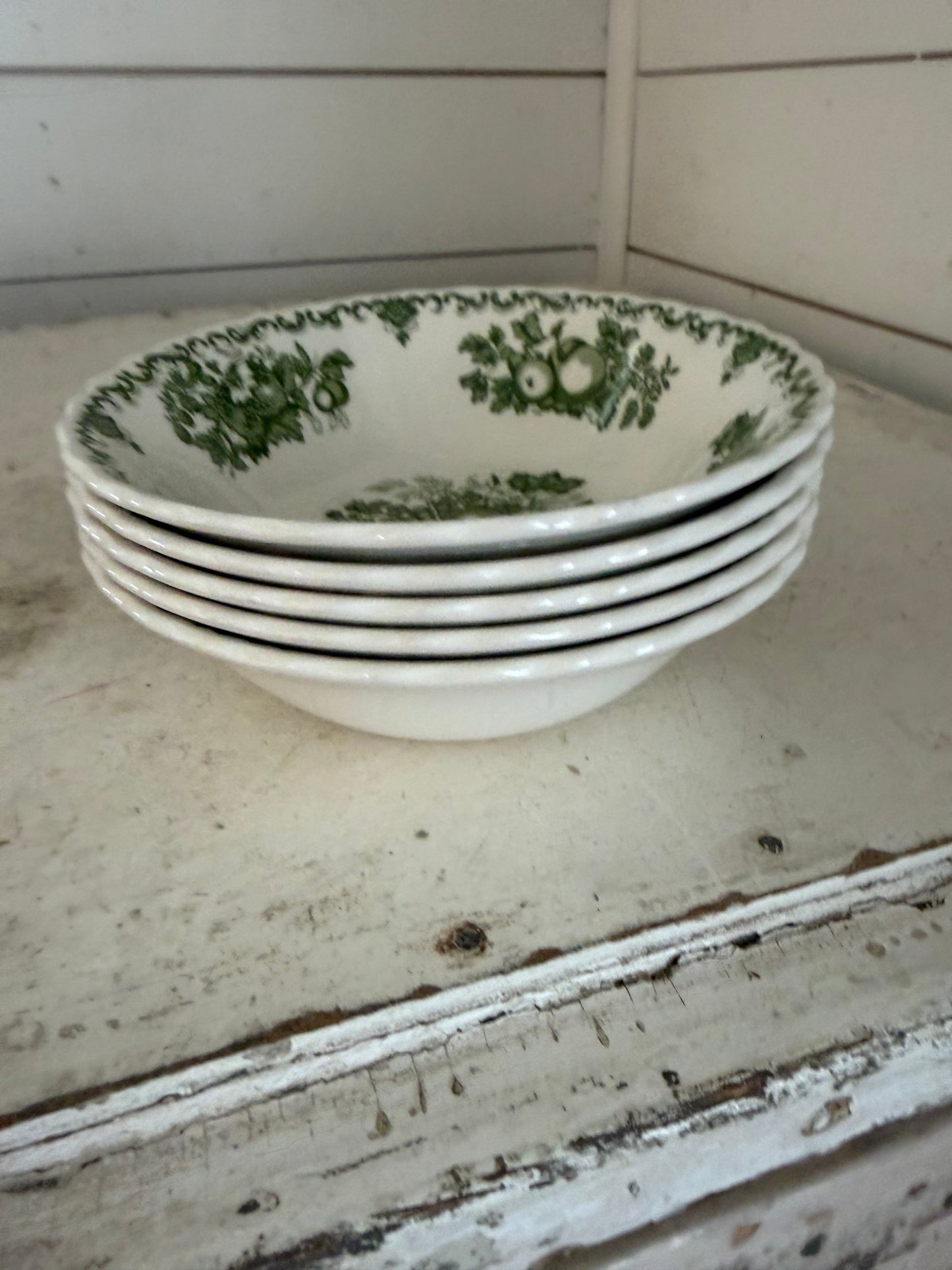 MASONS FRUIT BASKET I Ironstone Green Transferware l Rimmed Soup Bowl 6” l Made in England l Staffordshire sold individually