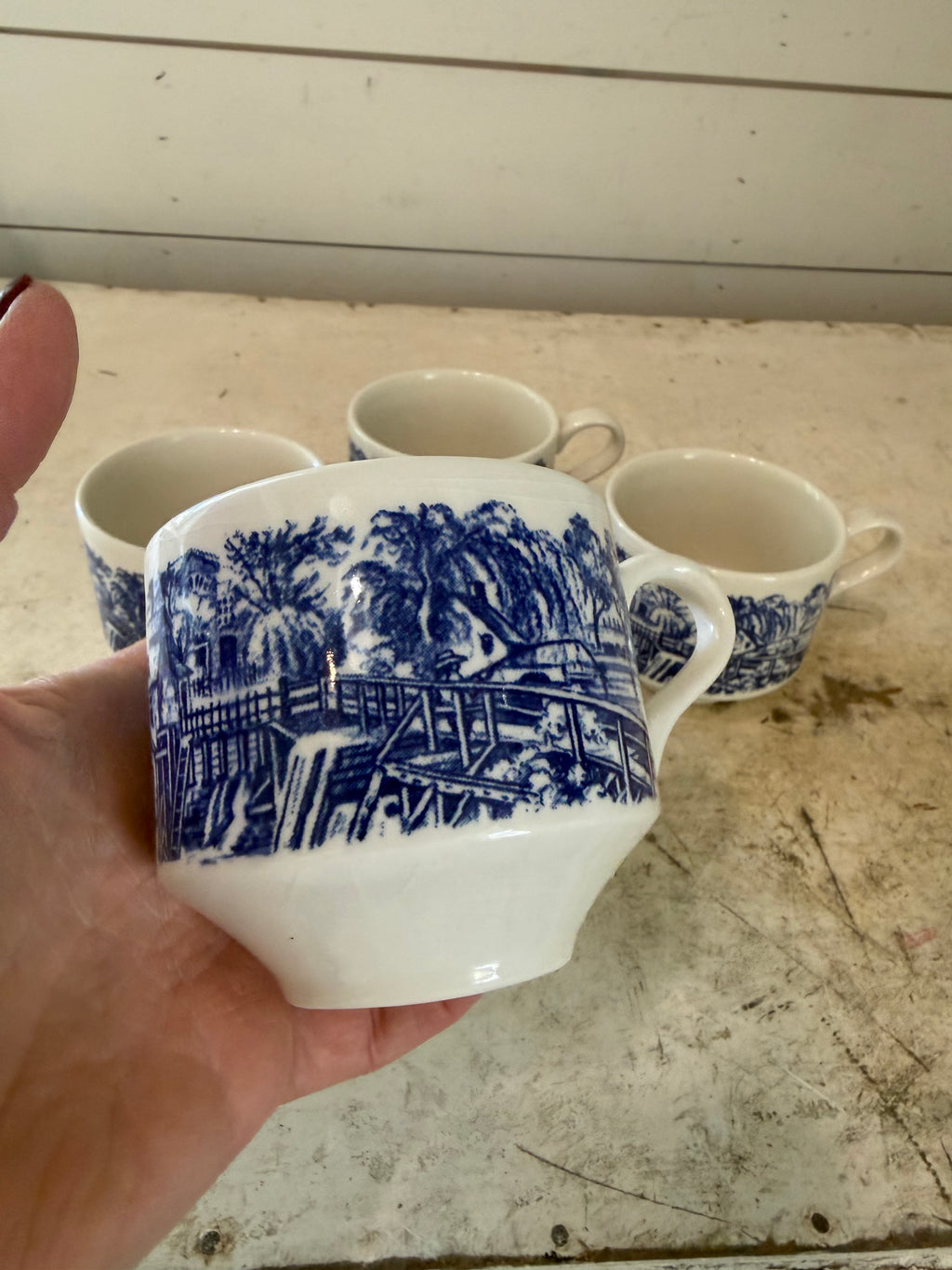 Churchill England Currier and Ives Harvest Blue tea cup - SOLD INDIVIDUALLY