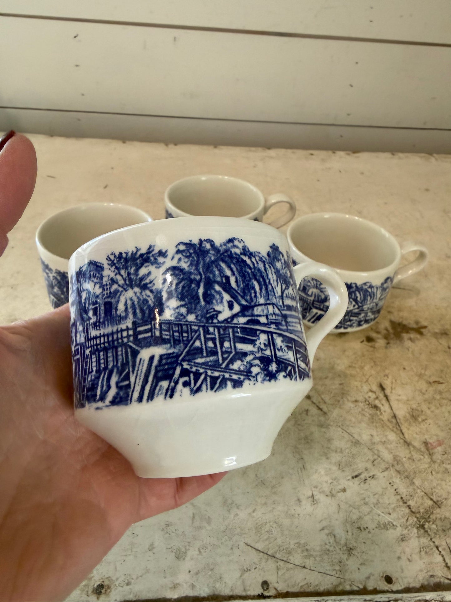 Churchill England Currier and Ives Harvest Blue tea cup - SOLD INDIVIDUALLY