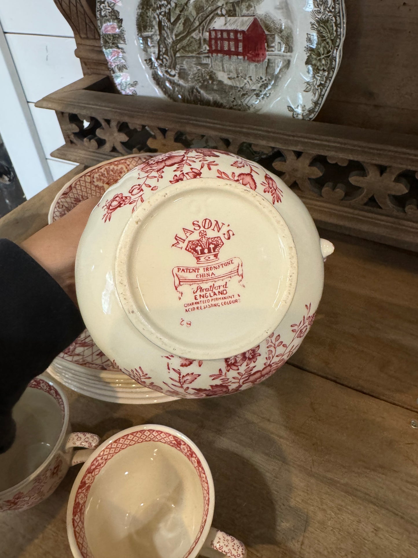 Vintage Mason's Ironstone Stratford Pink Dishes (red) - made in England sold individually