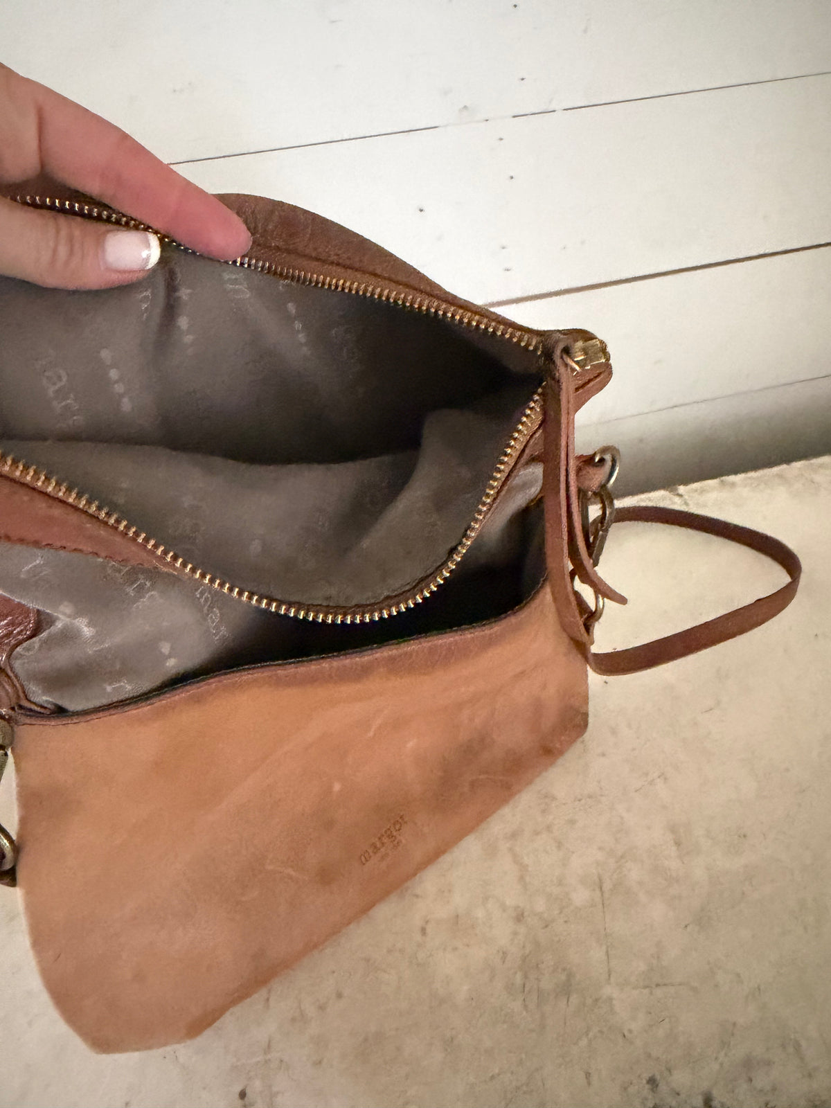 Margot Light Brown Leather Foldover Flap Crossbody Bag Purse