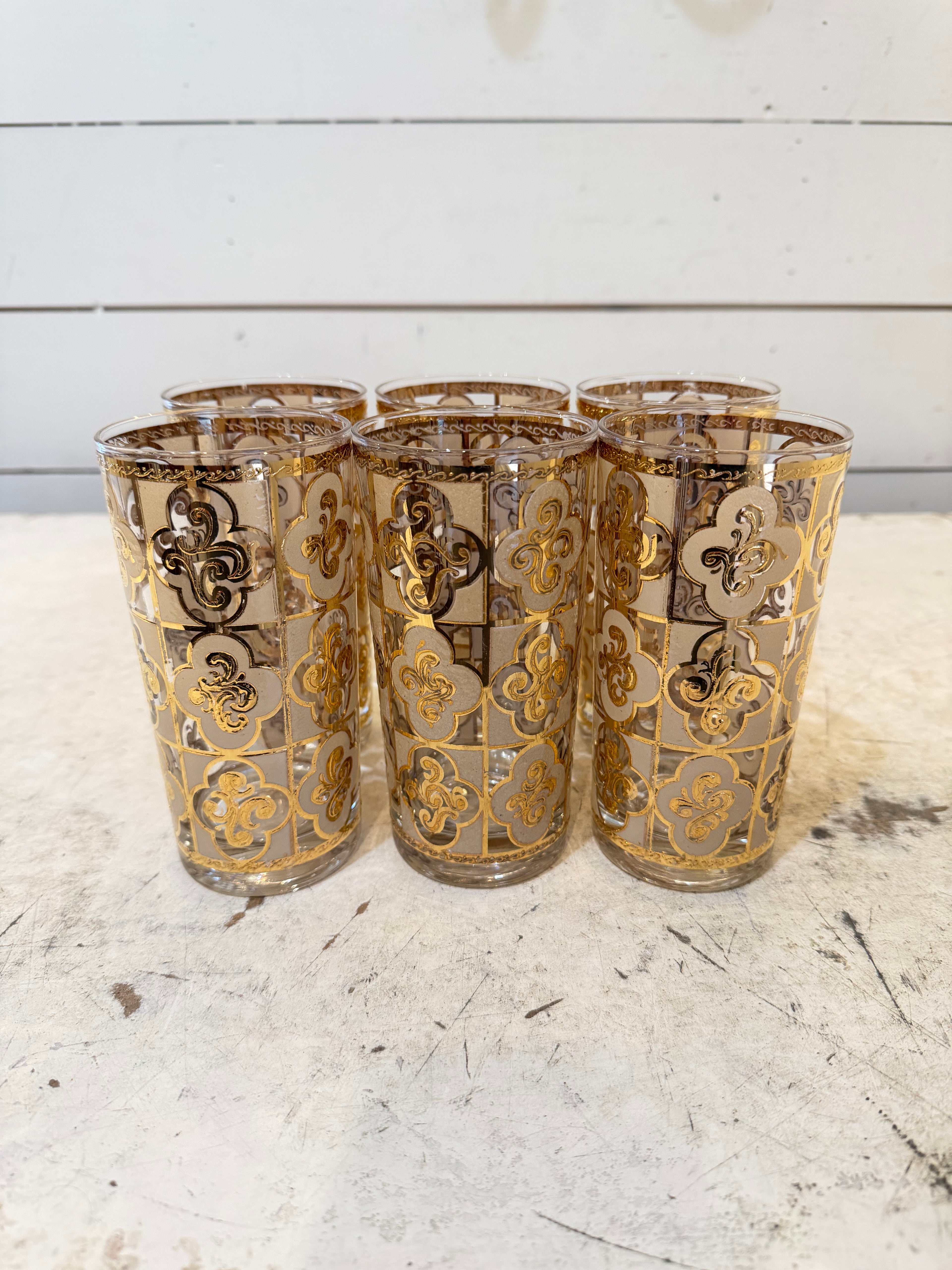 Vintage Culver Ltd. "Sallye" pattern highball glasses with 24 Karat Gold Lace design - Sold individually