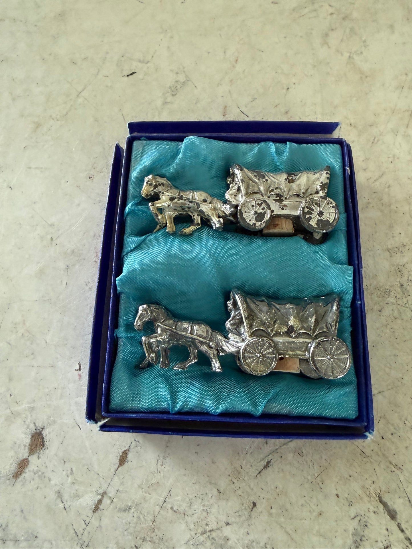 Vintage Silver Plate Horse Drawn Covered Wagon Salt and Pepper Shaker
