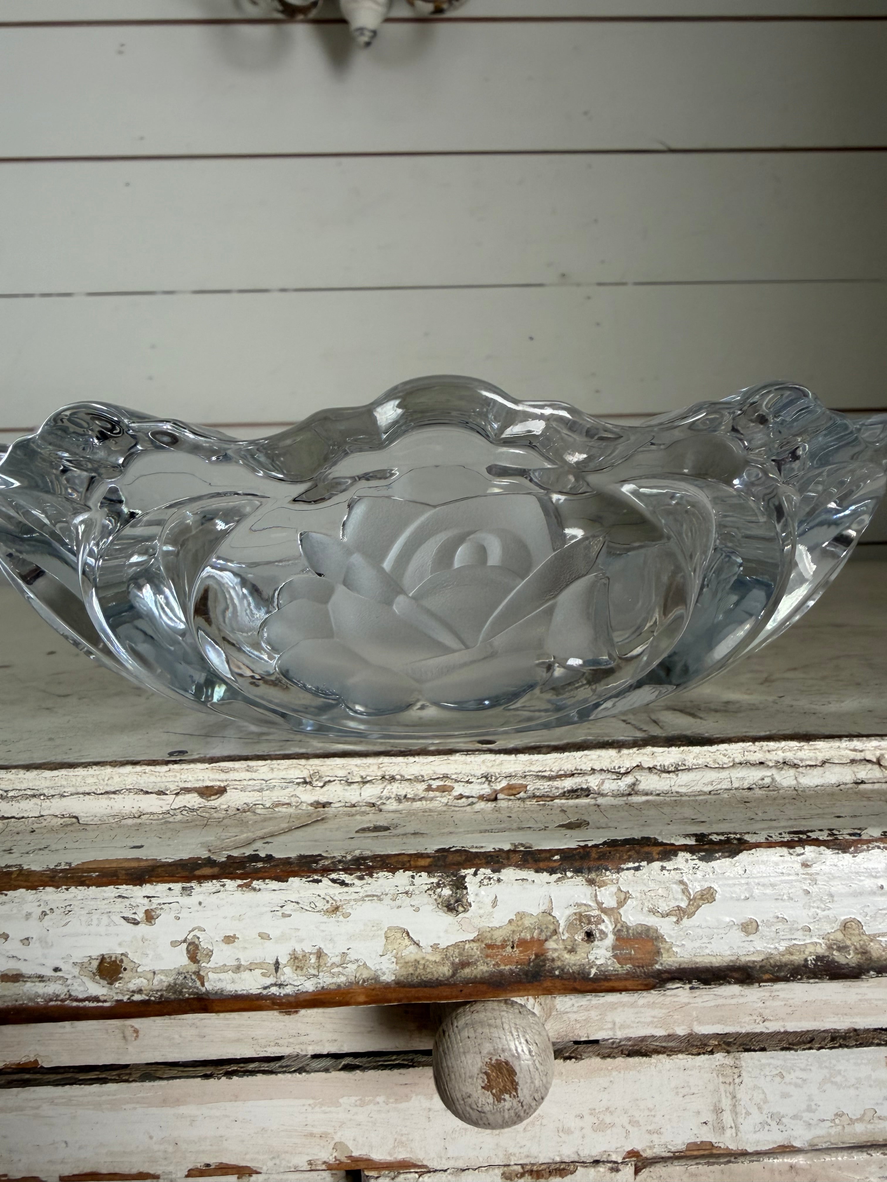 Rose Design Crystal Nut Or Candy Dish