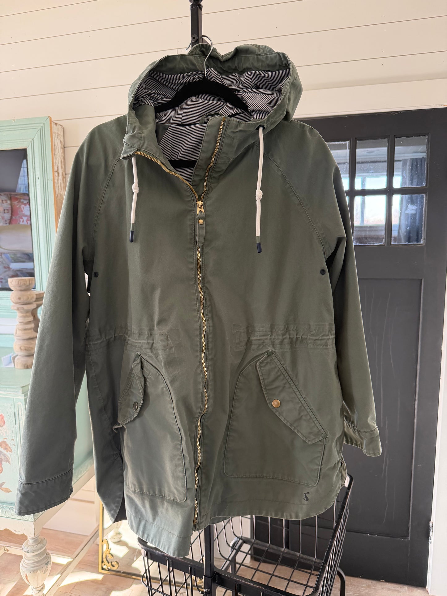 Joules Right as Rain perfectly worn in Safe Green Rain Coat