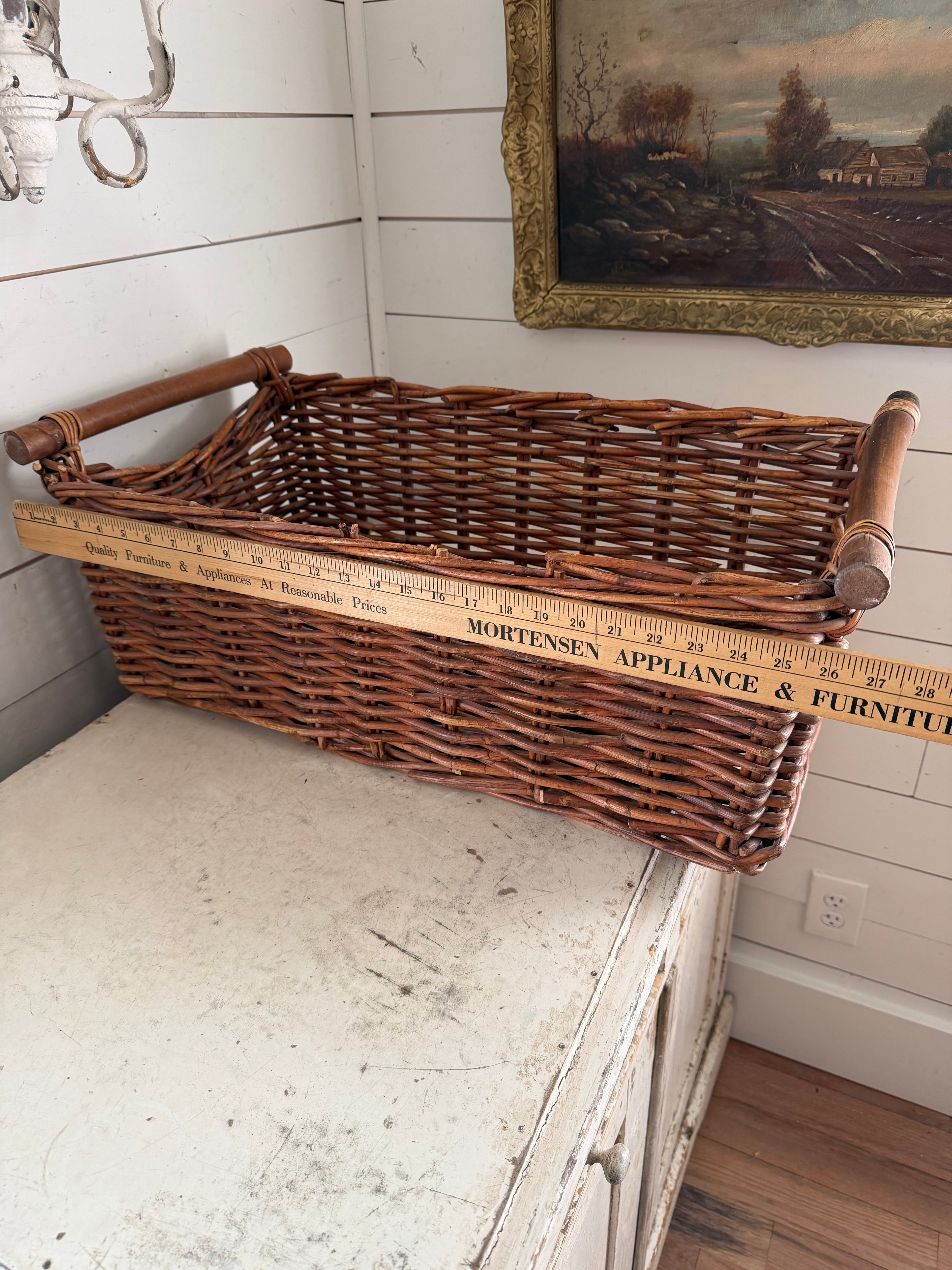 Vintage European Style Wicker Storage / Kindling Basket