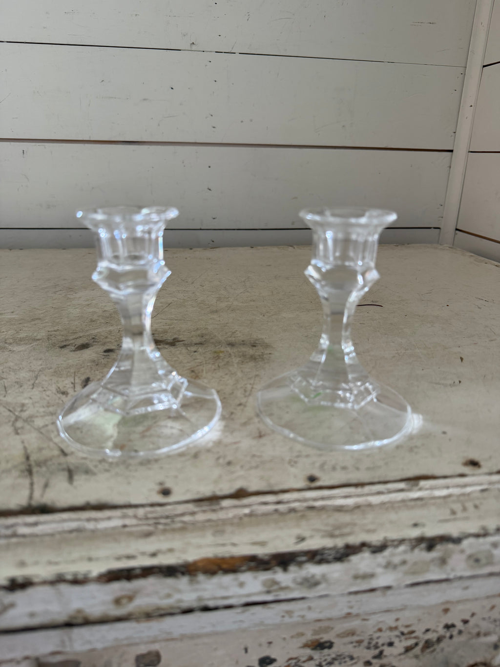 Set of 2 Glass Taper Candlestick Holders