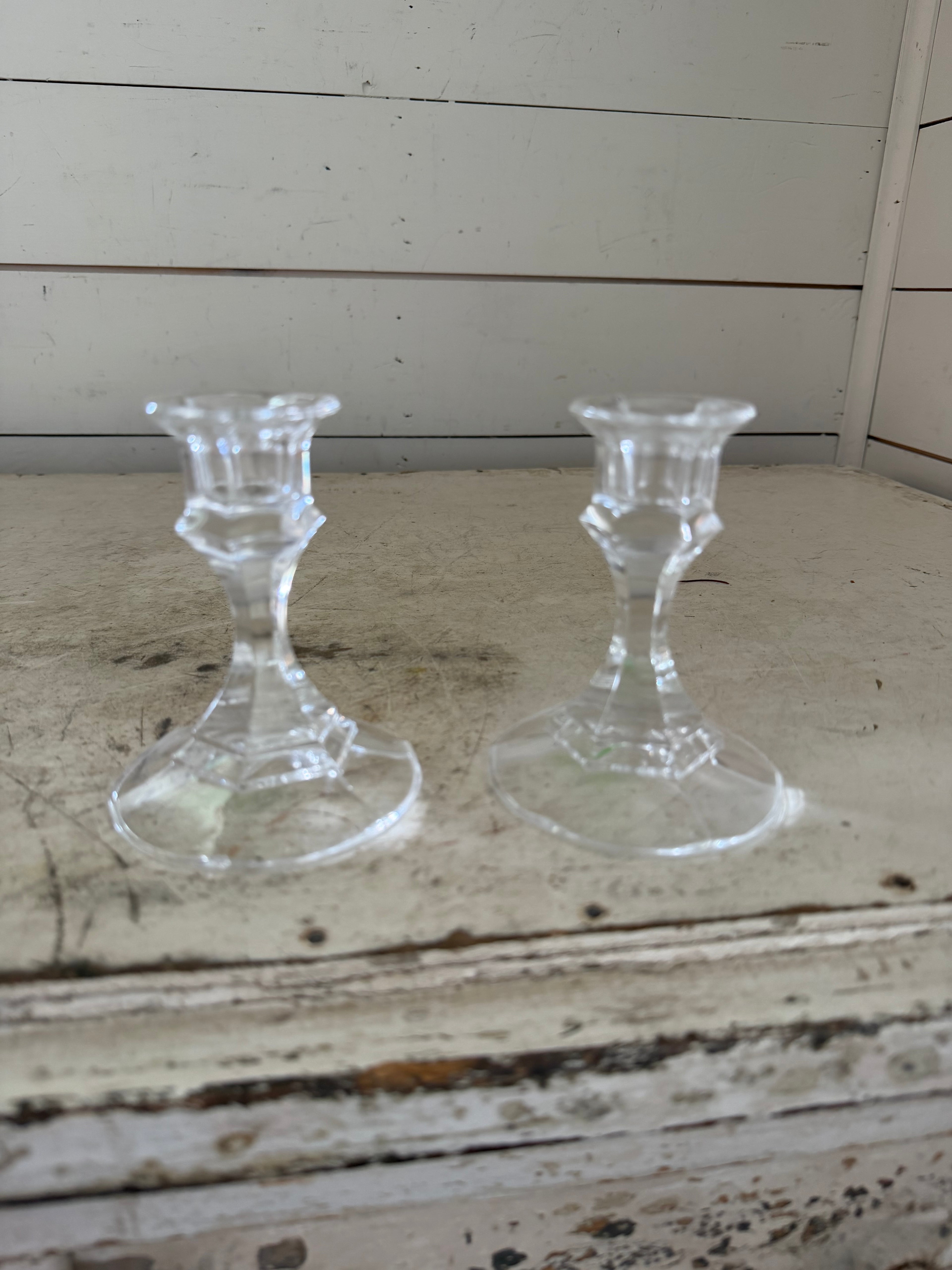 Set of 2 Glass Taper Candlestick Holders