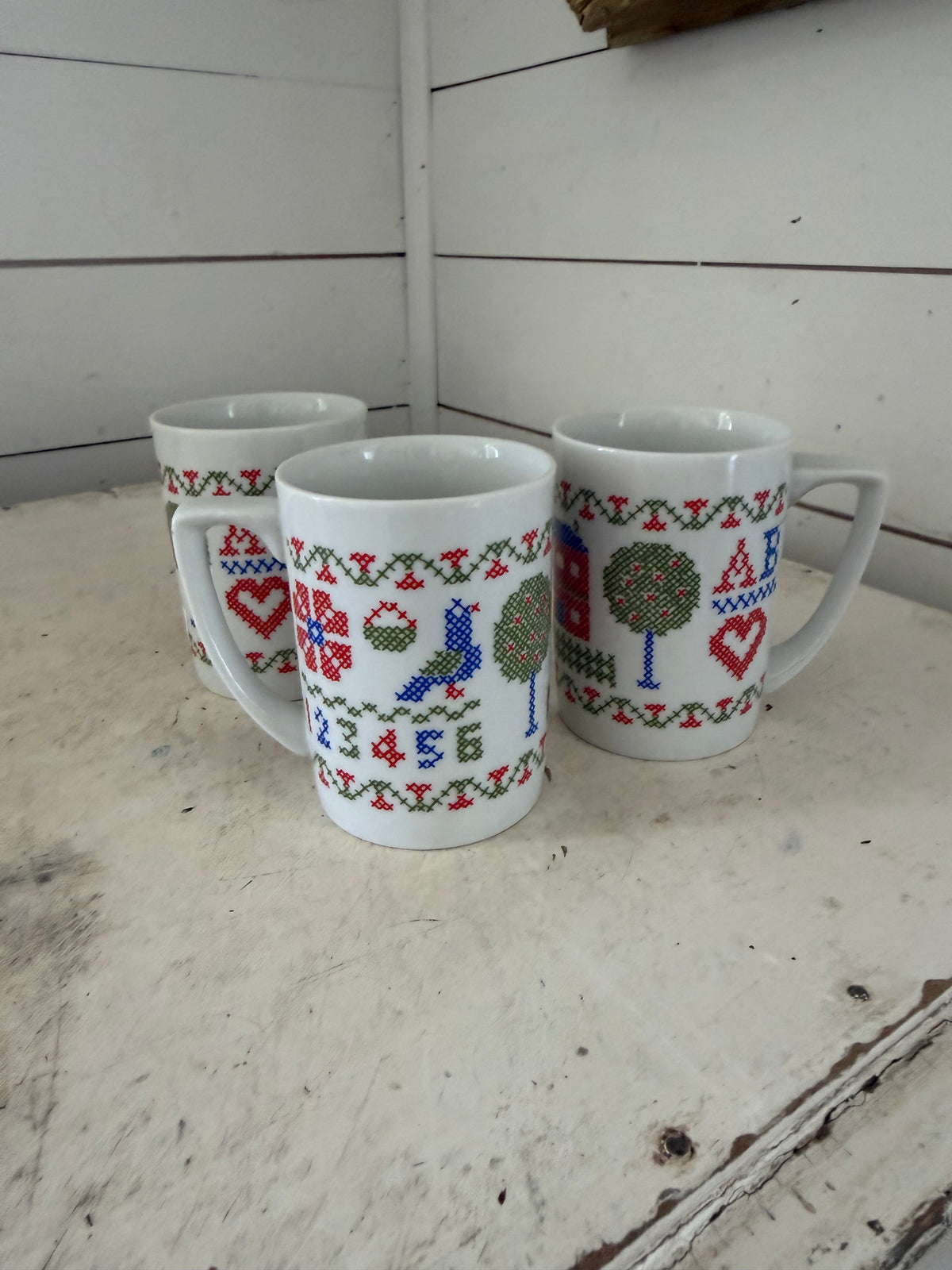 Crosstitch mugs sold individually made in Japan