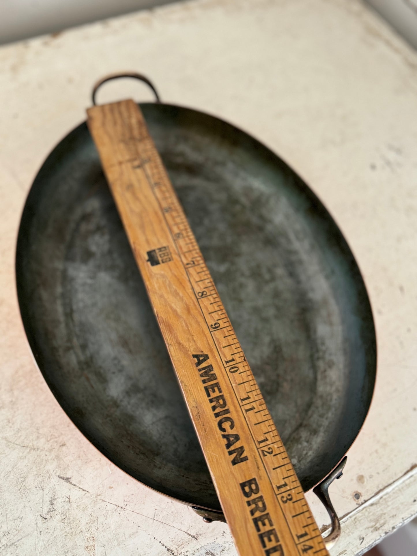 Vintage Cooper Oval Pan with brass handles