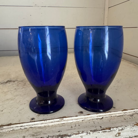 Cobalt Blue 12oz Pedestal Water Goblet Glasses - Sold Individually