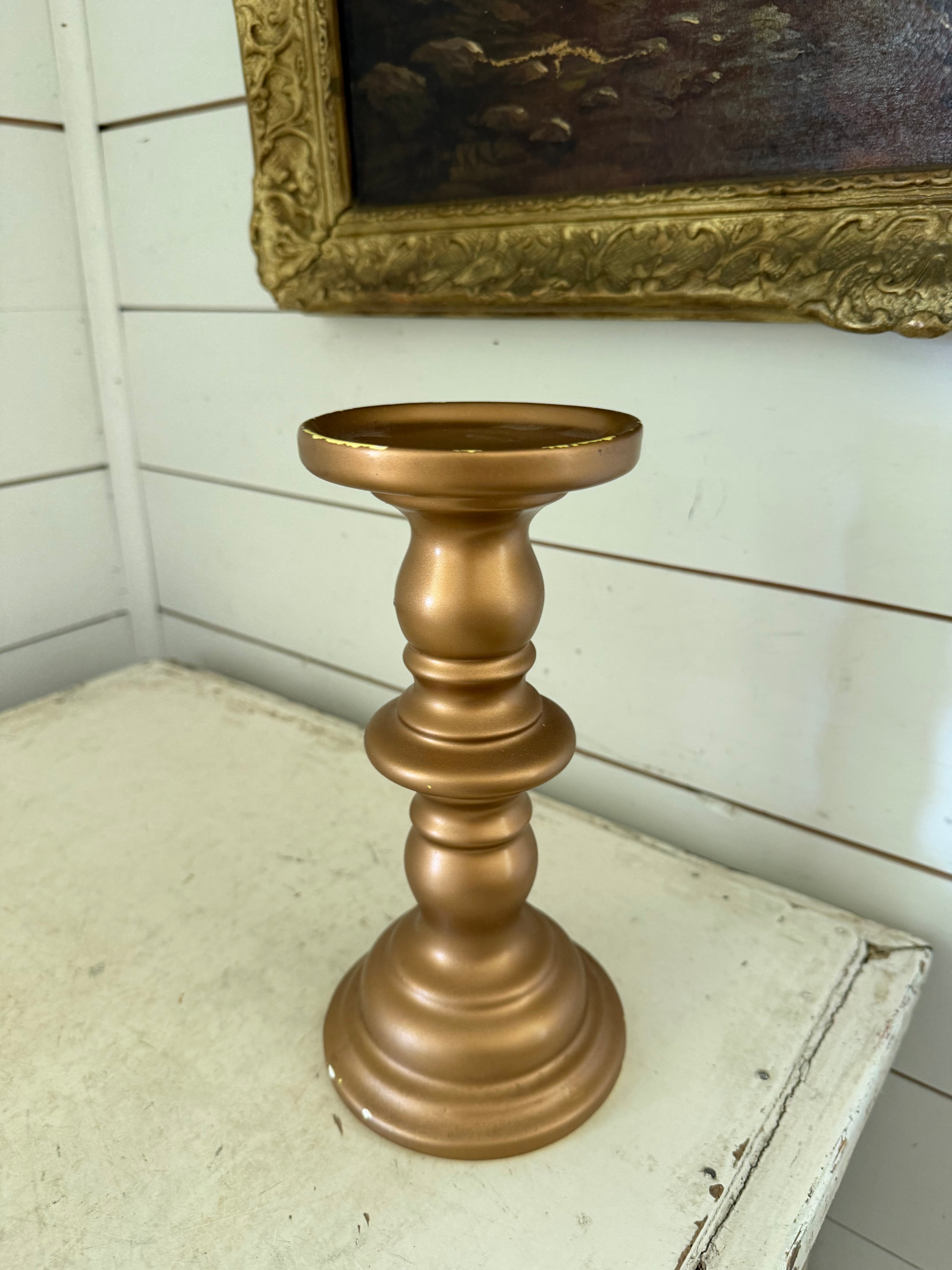Gold-finished Candlestick Holder features a traditional turned baluster design - Will Get Makeover
