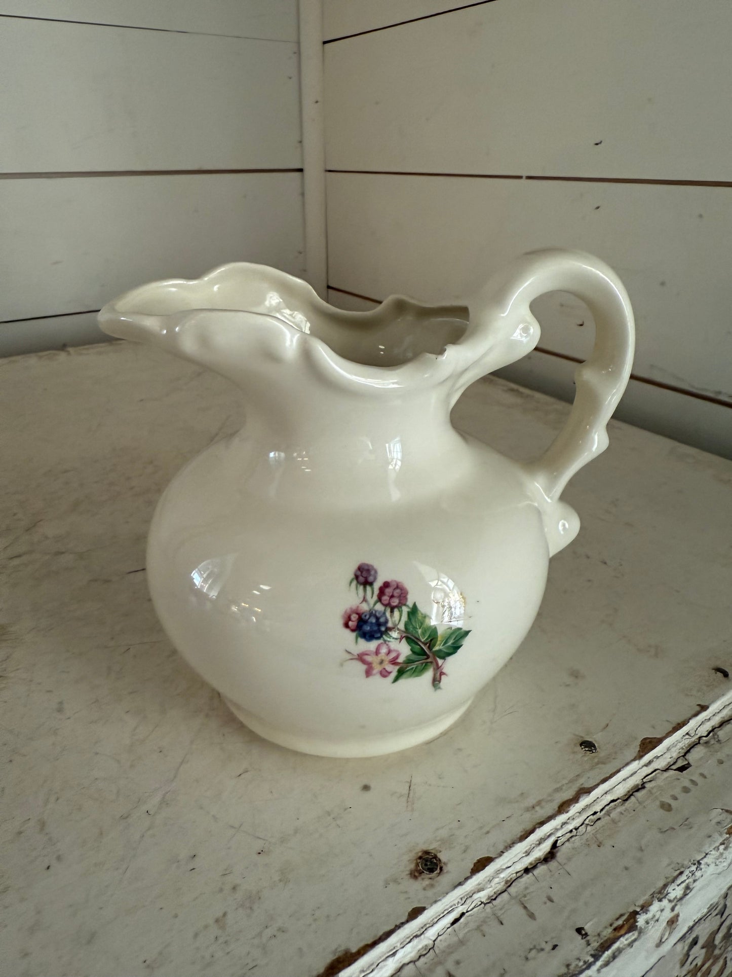 Ceramic Pitcher / Creamer with berries on it - small chip under glaze