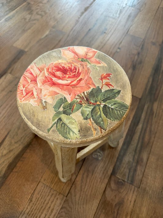 Pink Rose Stool-8x10 in-Rustic-Antiqued White-Monroe