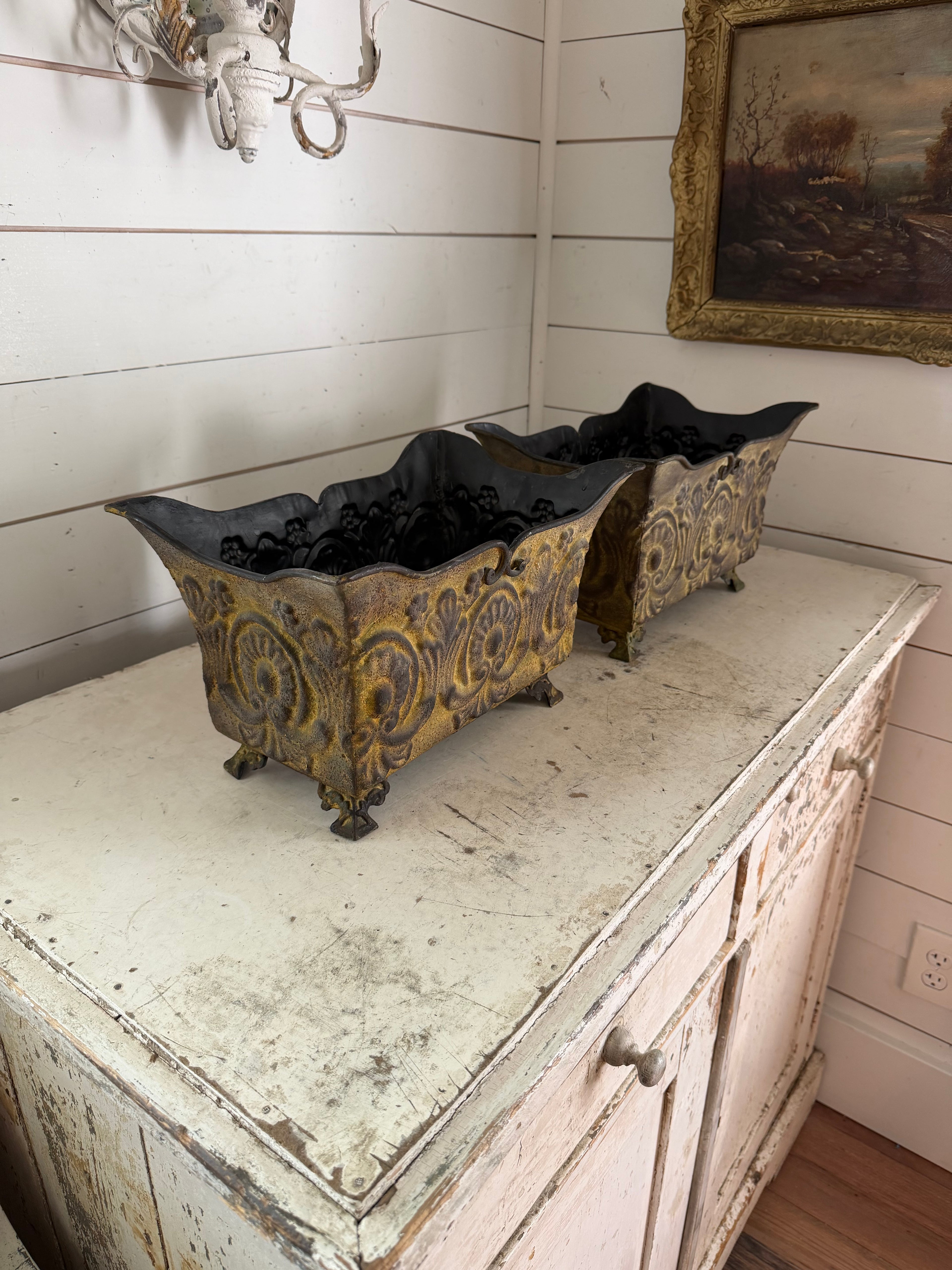 Ornate Pressed Tin Footed Planter - SOLD INDIVIDUALLY - Will get makeover