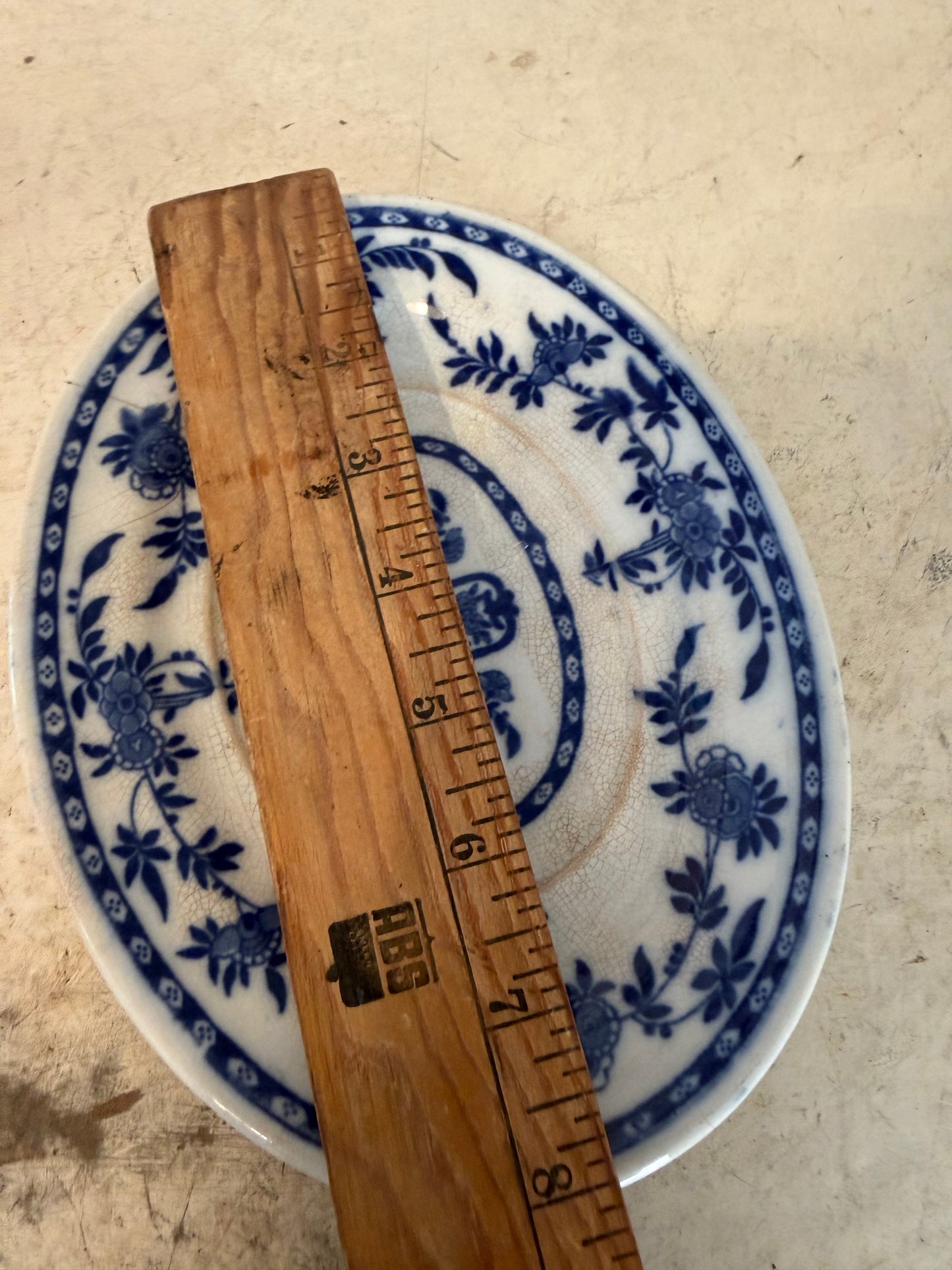 1800’s English Minton Flow Blue and White Porcelain Platter Small 8”