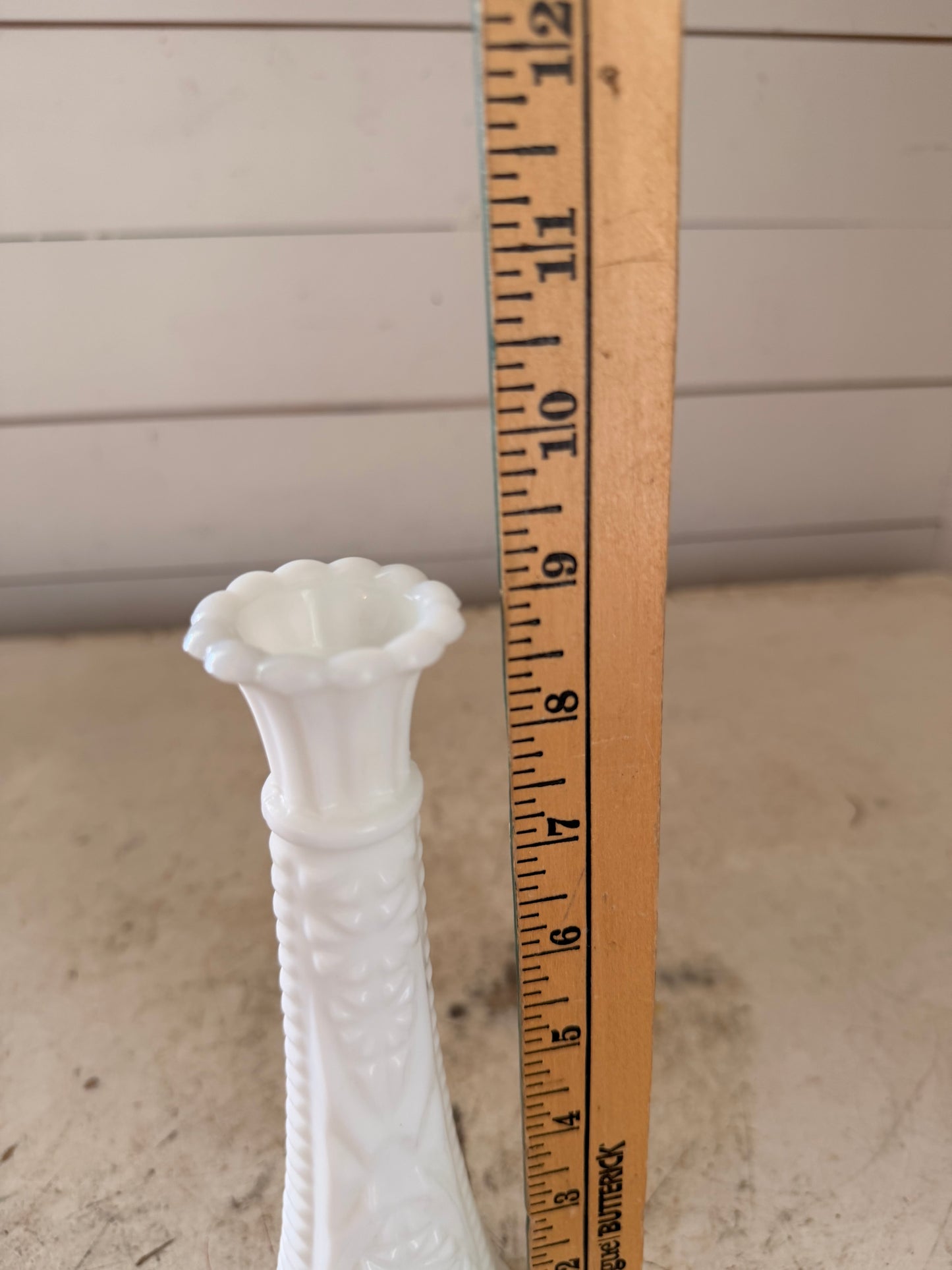 Milk Glass Bud Vase 9”
