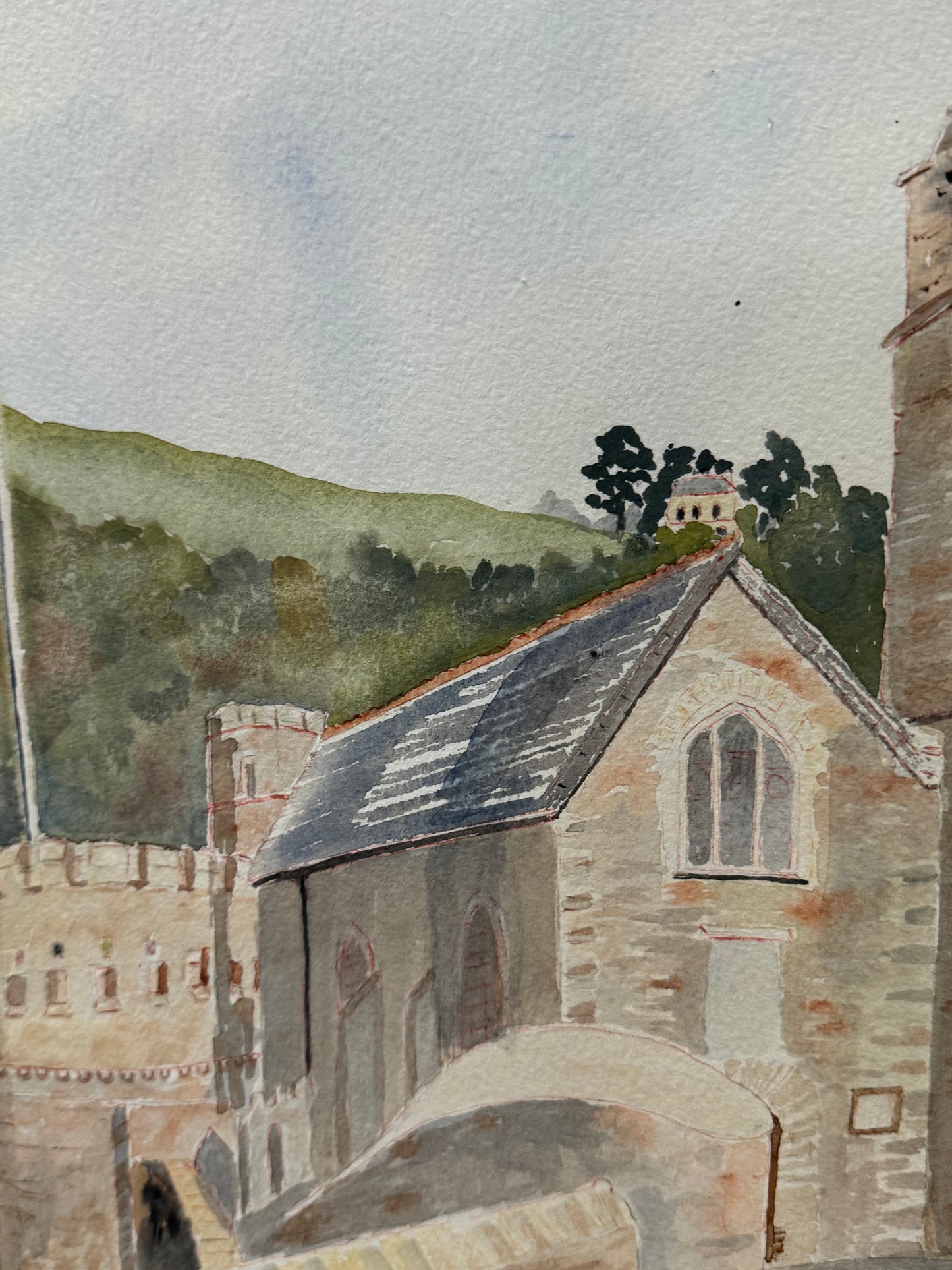 Dartmouth Castle & Church Original Water Color - Framed no glass